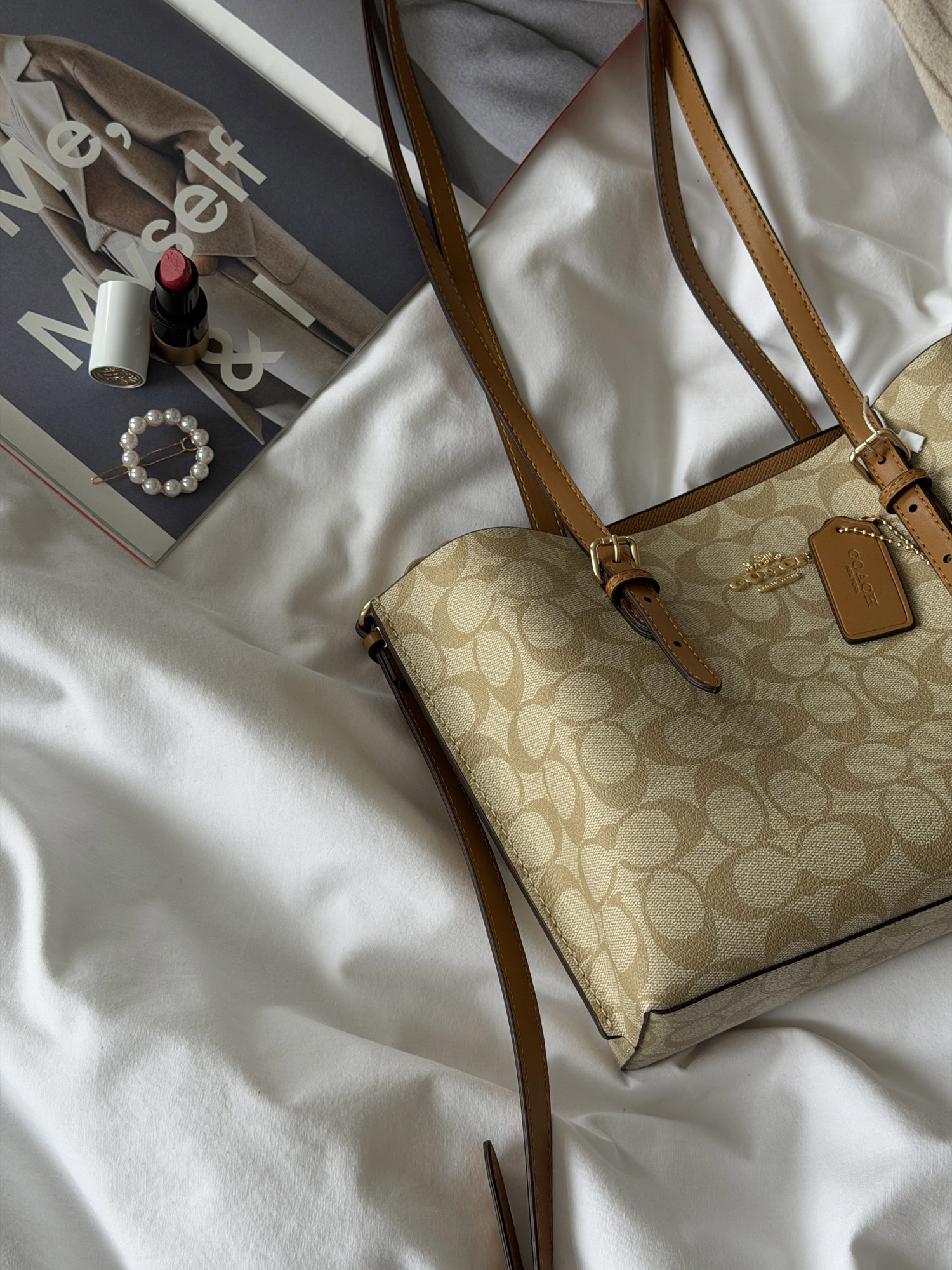 Coach Mollie Tote Bag 25 In Signature Canvas Beige/Brown - 7