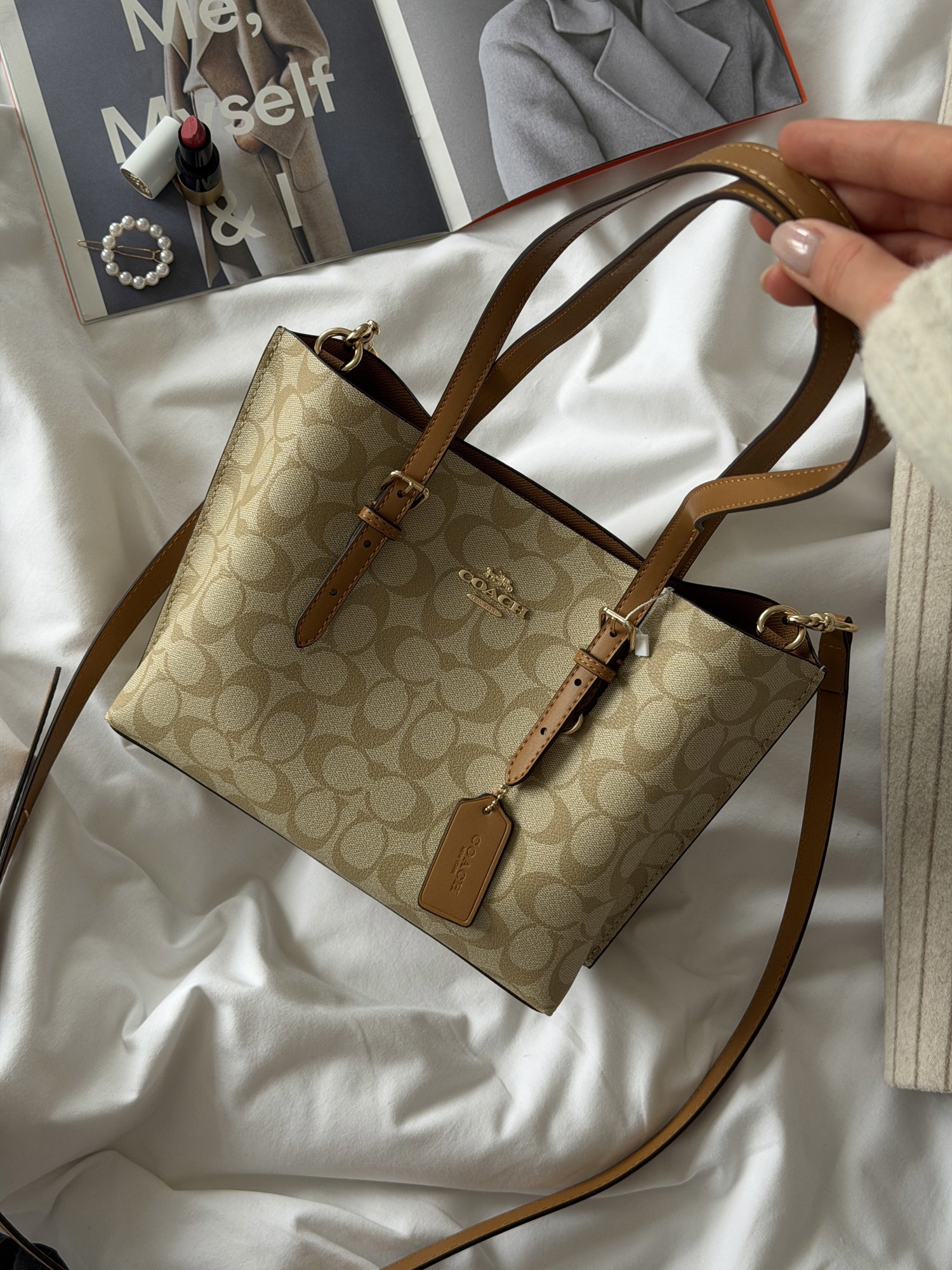 Coach Mollie Tote Bag 25 In Signature Canvas Beige/Brown - 10