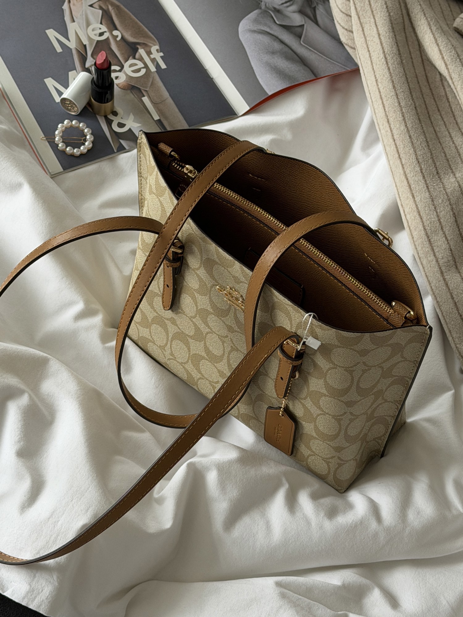 Coach Mollie Tote Bag 25 In Signature Canvas Beige/Brown - 12