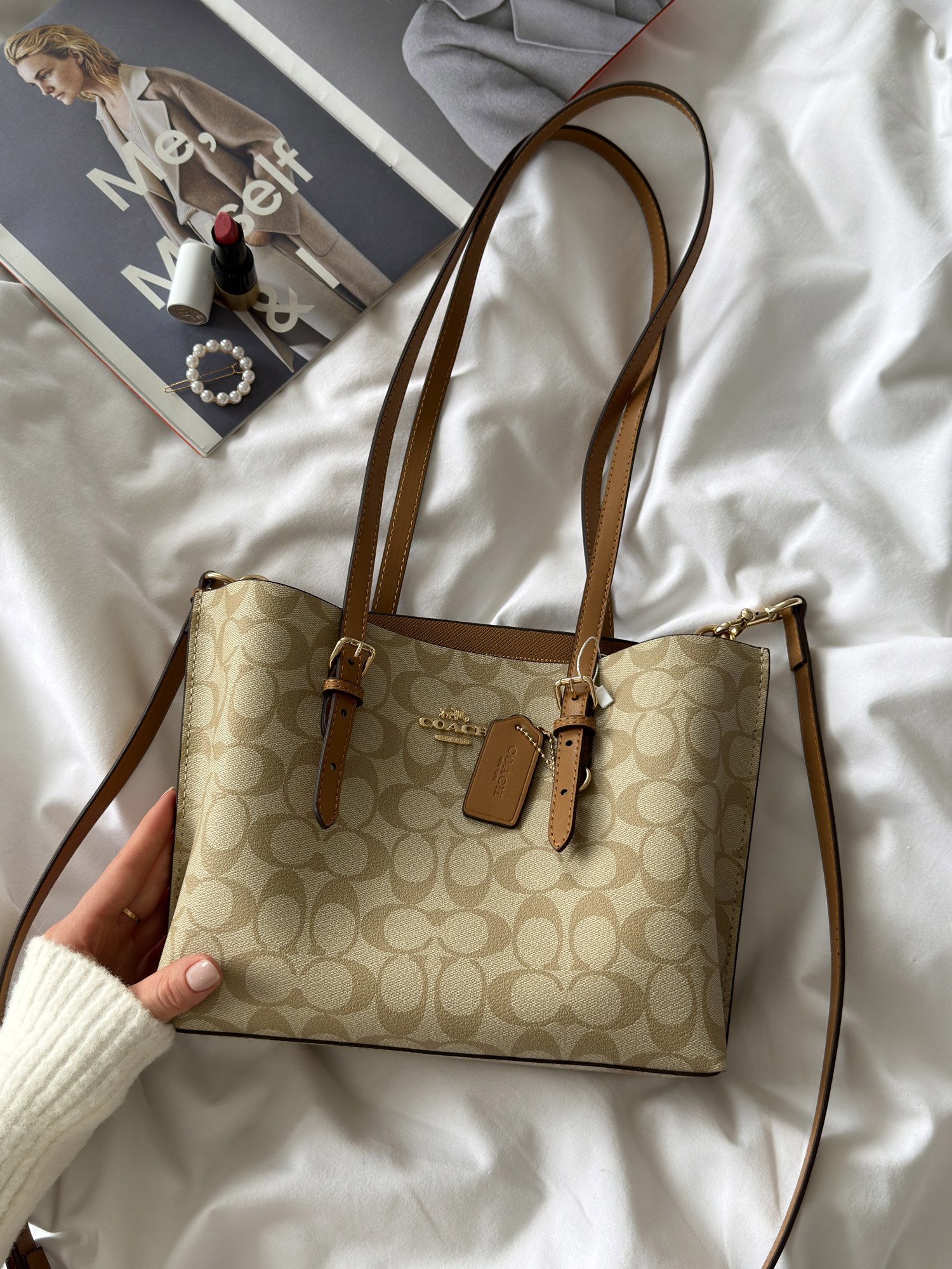 Coach Mollie Tote Bag 25 In Signature Canvas Beige/Brown - 6
