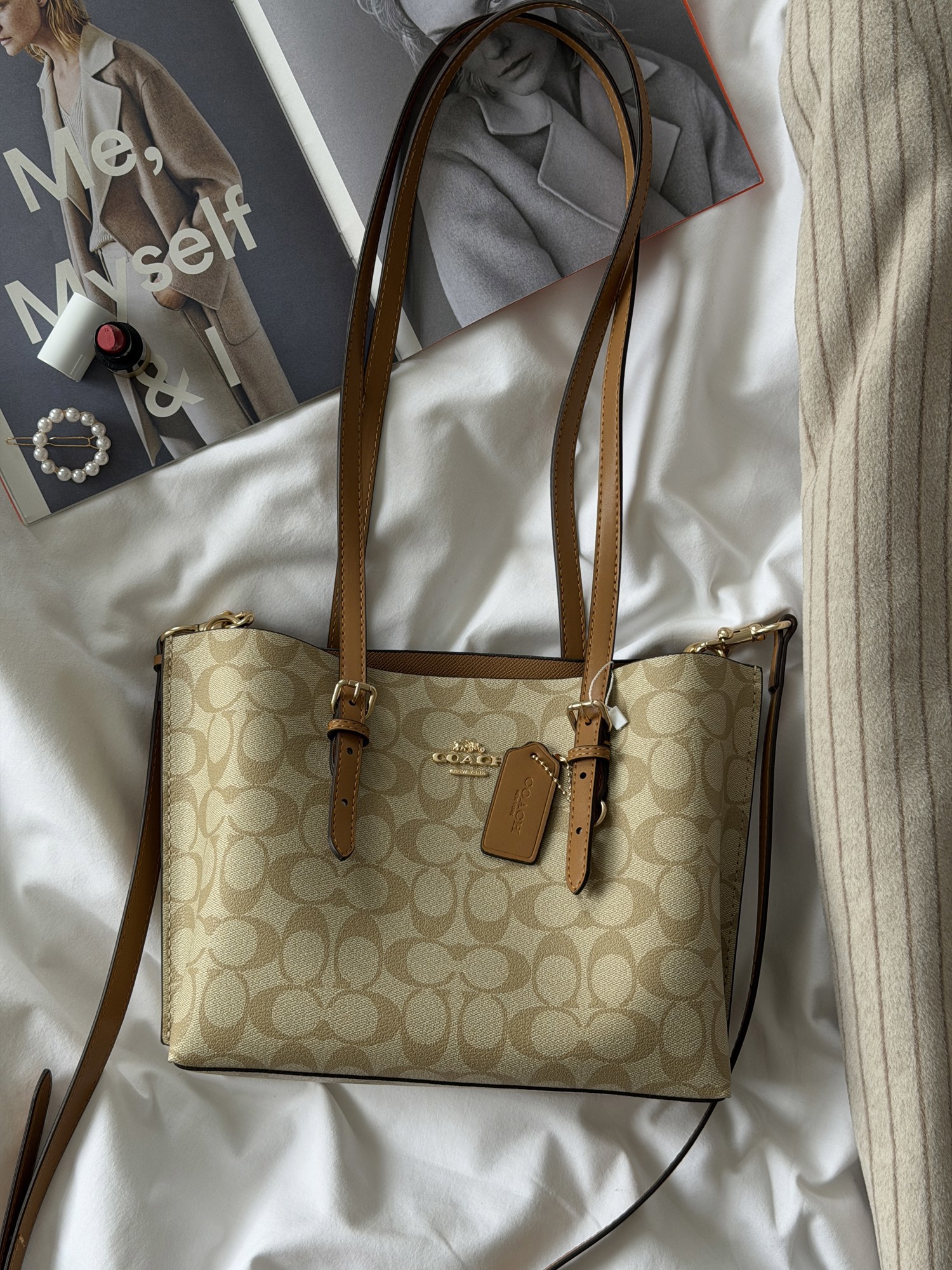 Coach Mollie Tote Bag 25 In Signature Canvas Beige/Brown - 11