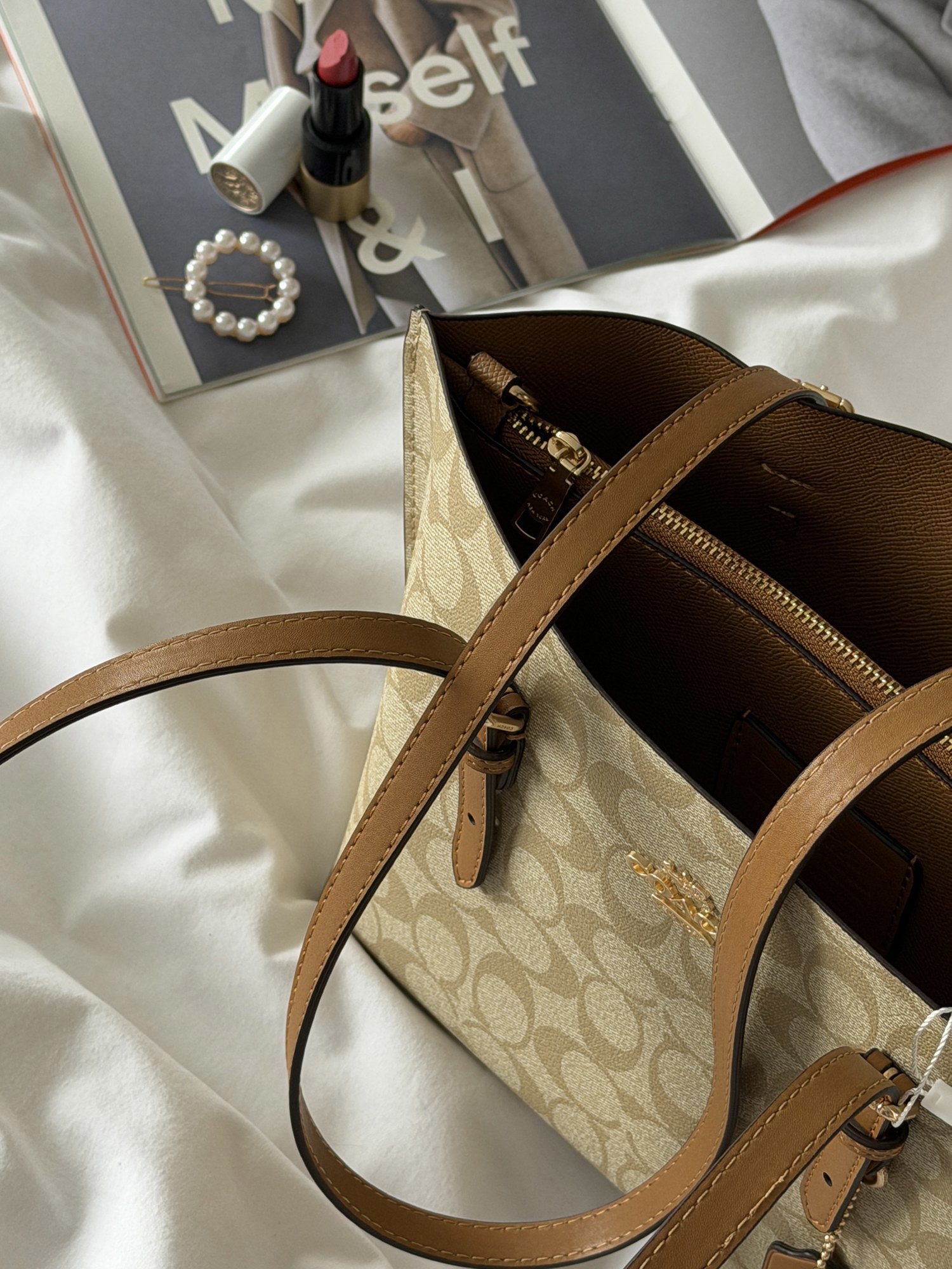 Coach Mollie Tote Bag 25 In Signature Canvas Beige/Brown - 14