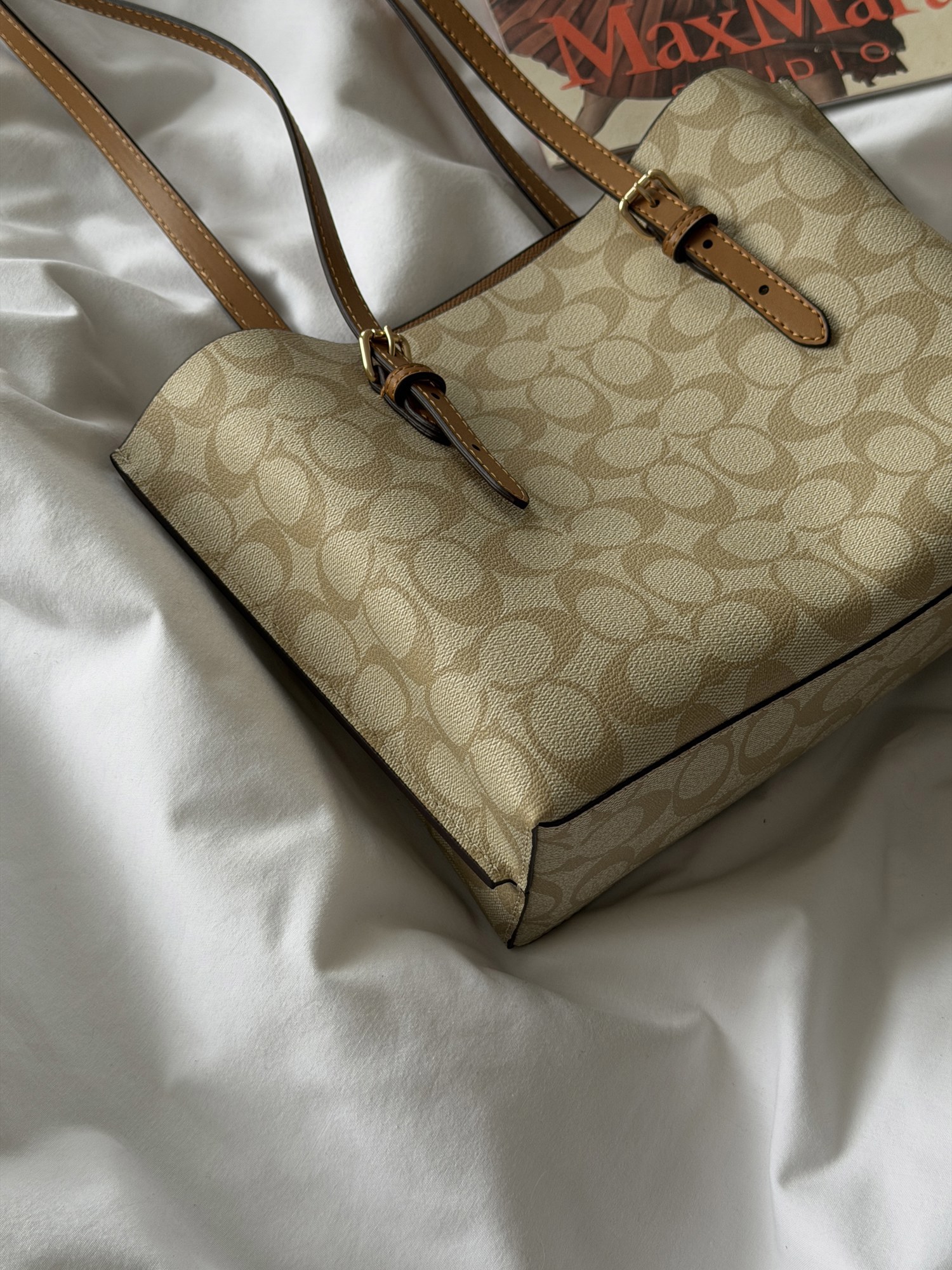 Coach Mollie Tote Bag 25 In Signature Canvas Beige/Brown - 15