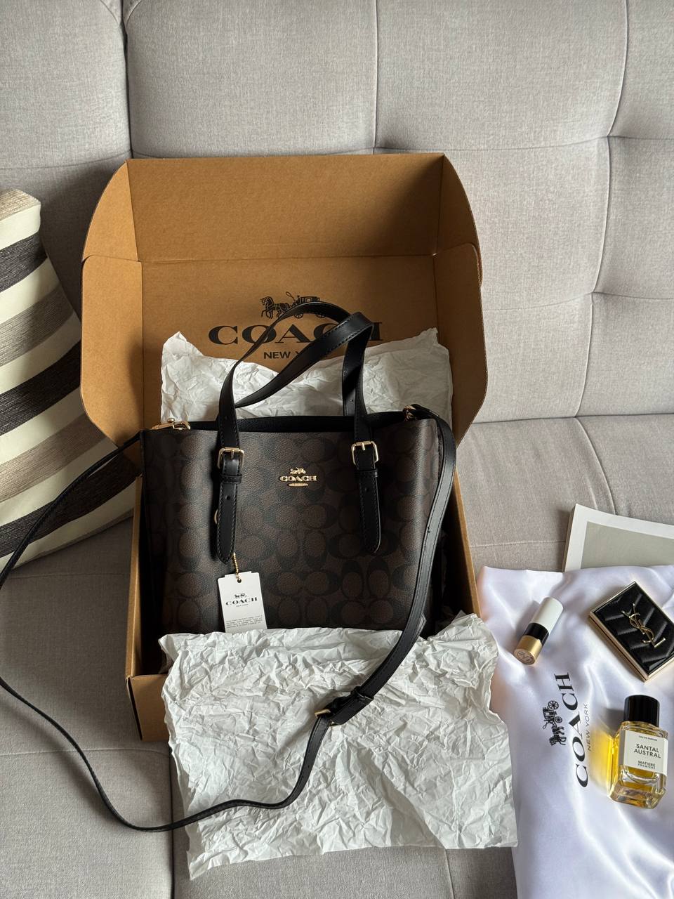 Coach Mollie Tote Bag In Signature Canvas Dark Brown/Black