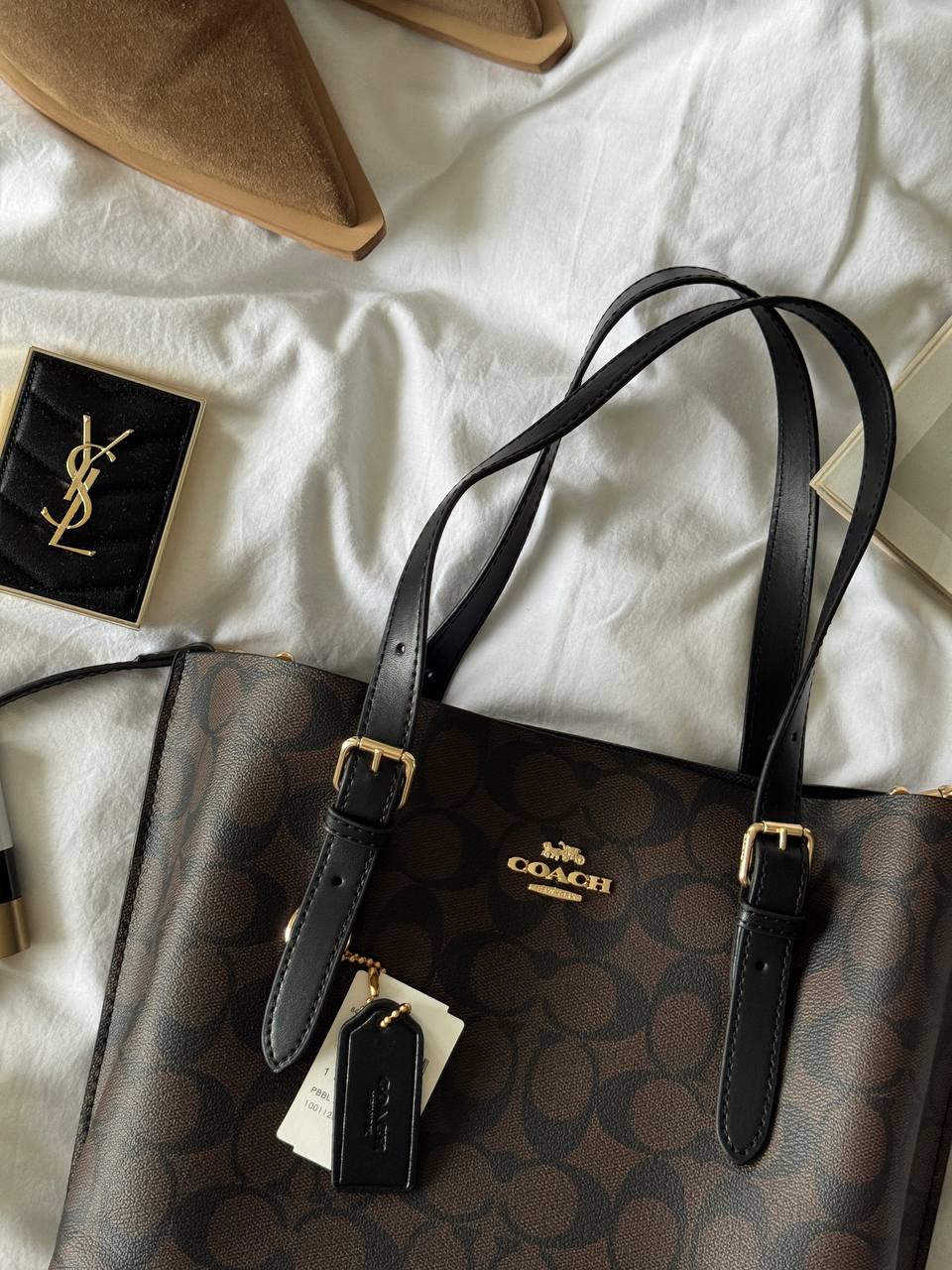 Coach Mollie Tote Bag In Signature Canvas Dark Brown/Black - 4