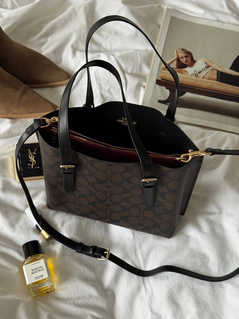 Coach Mollie Tote Bag In Signature Canvas Dark Brown/Black - 7