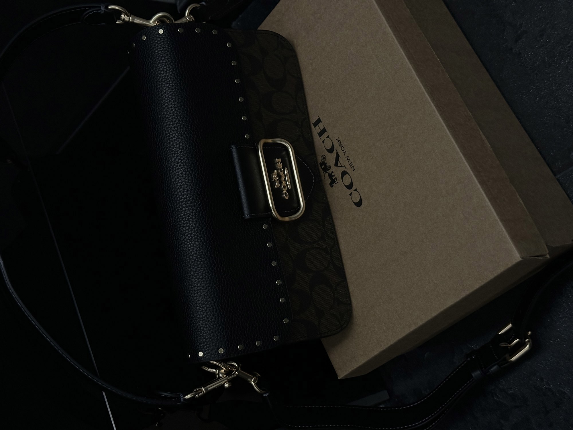 Coach Morgan Shoulder Bag Brown/Black With Rivets - 12