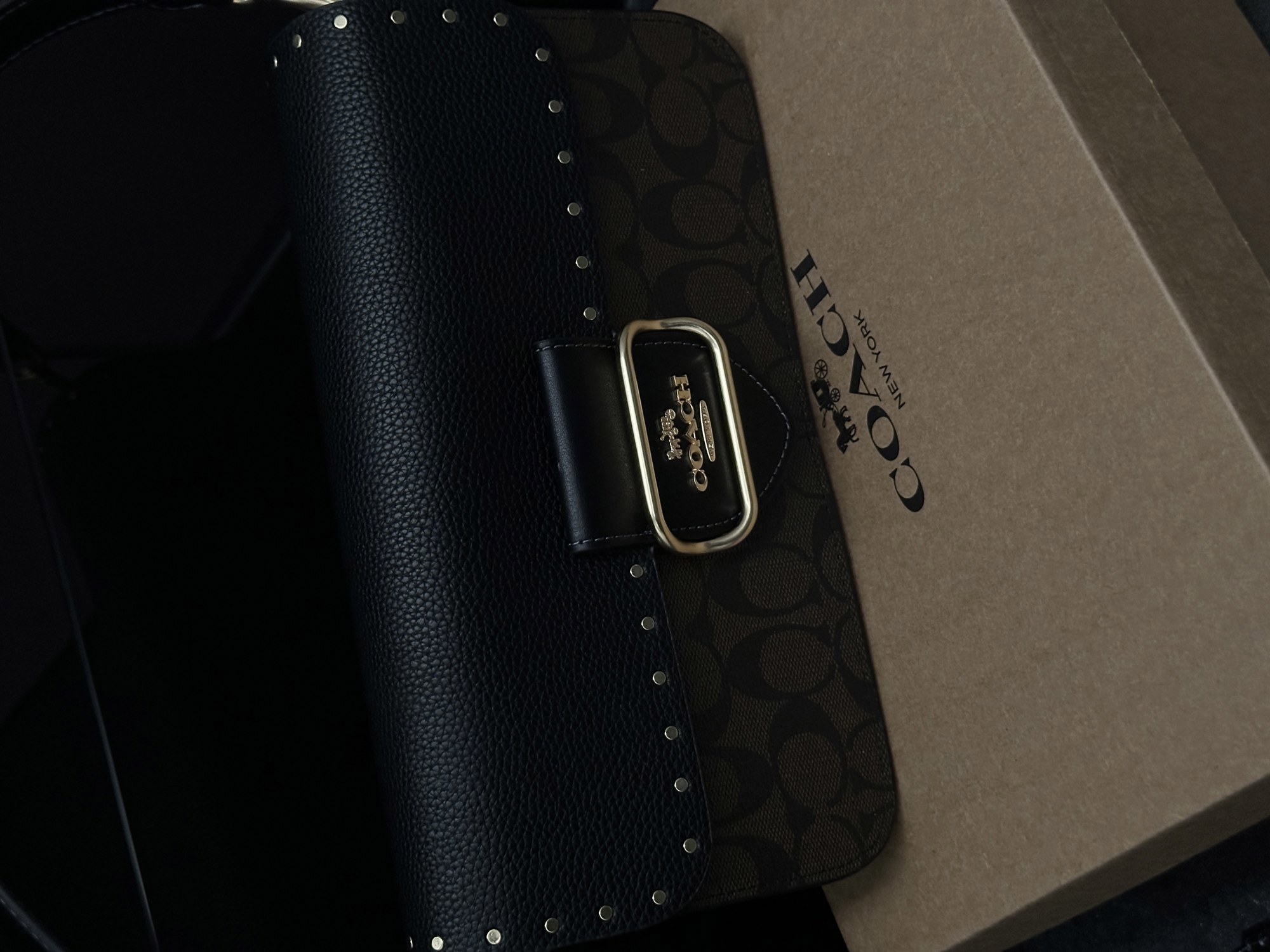 Coach Morgan Shoulder Bag Brown/Black With Rivets - 10
