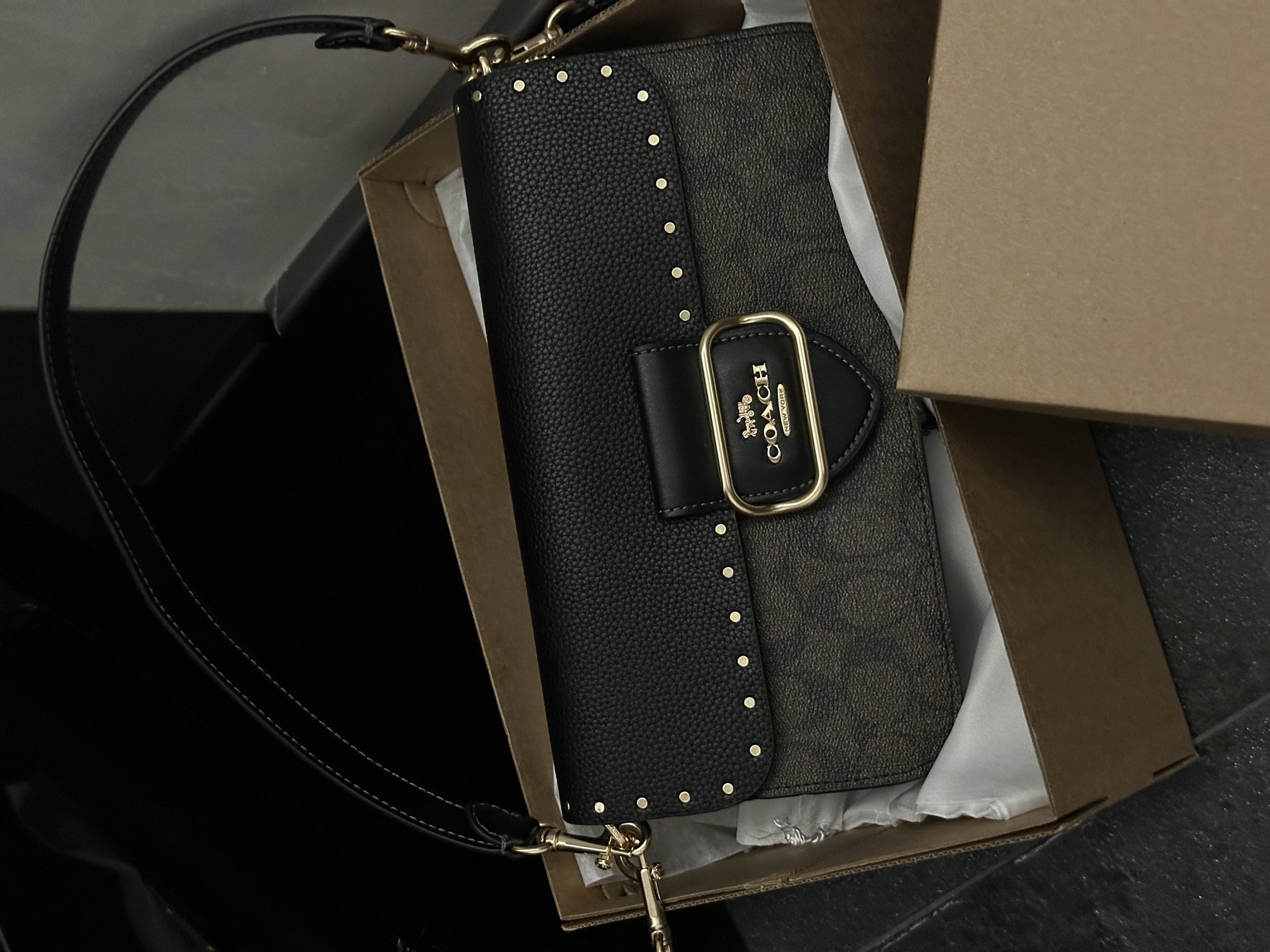 Coach Morgan Shoulder Bag Brown/Black With Rivets - 11