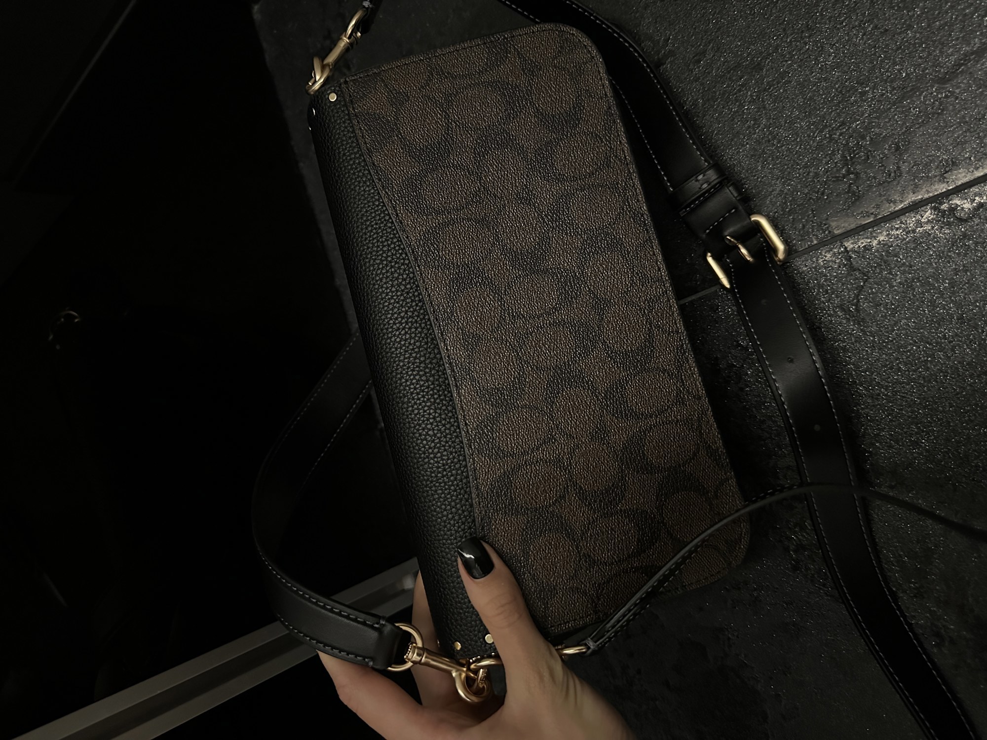 Coach Morgan Shoulder Bag Brown/Black With Rivets - 2