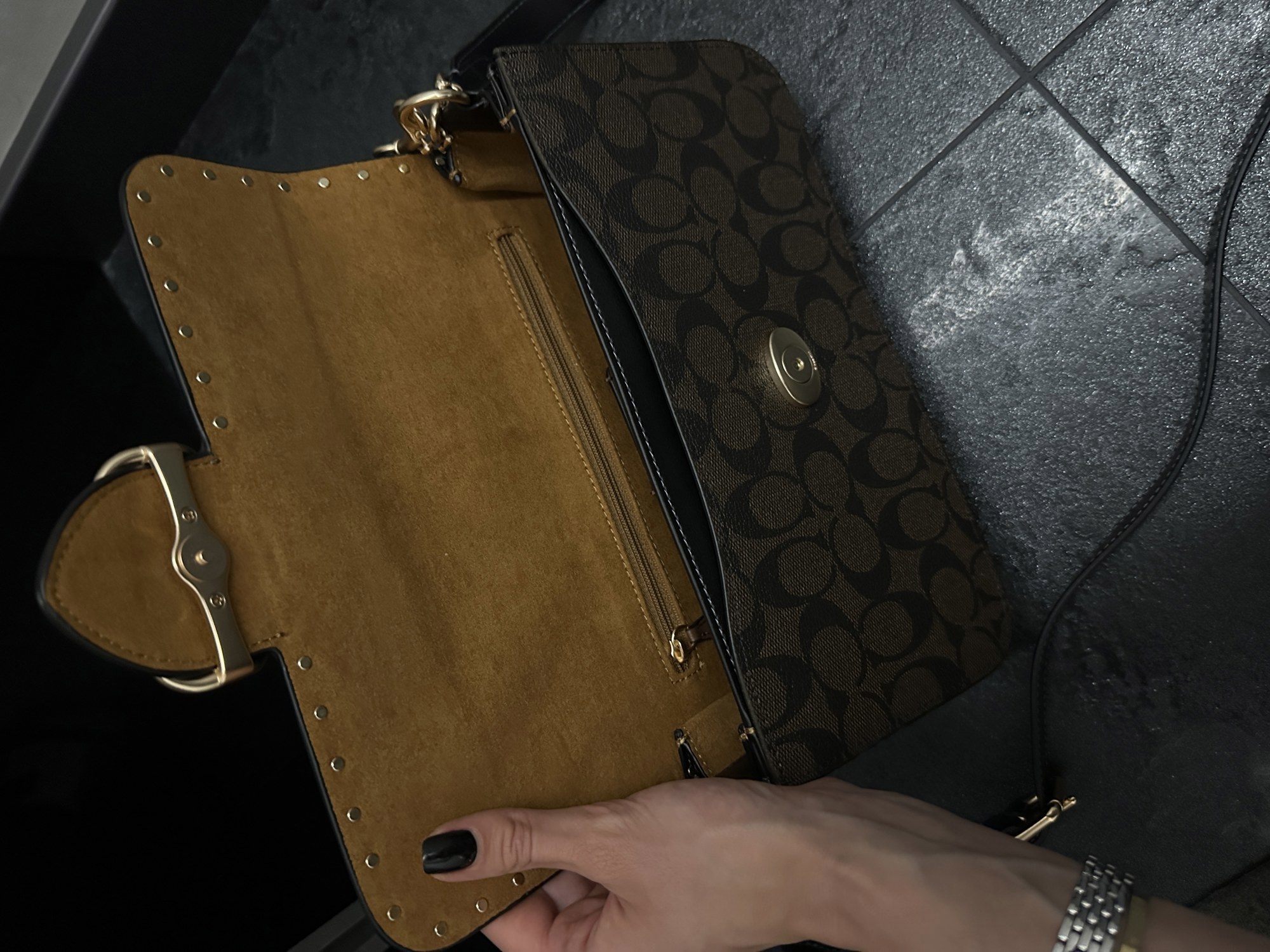 Coach Morgan Shoulder Bag Brown/Black With Rivets - 7