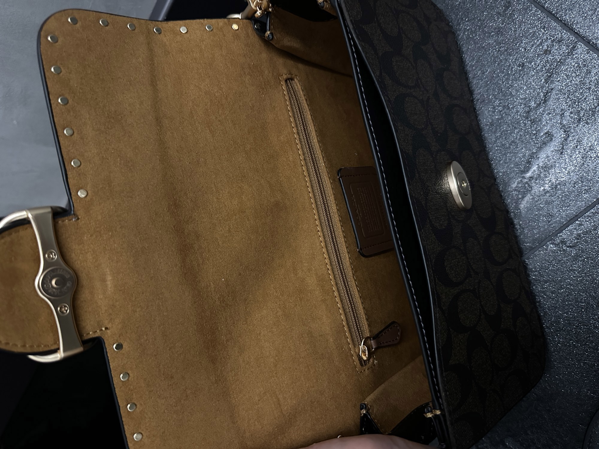 Coach Morgan Shoulder Bag Brown/Black With Rivets - 8