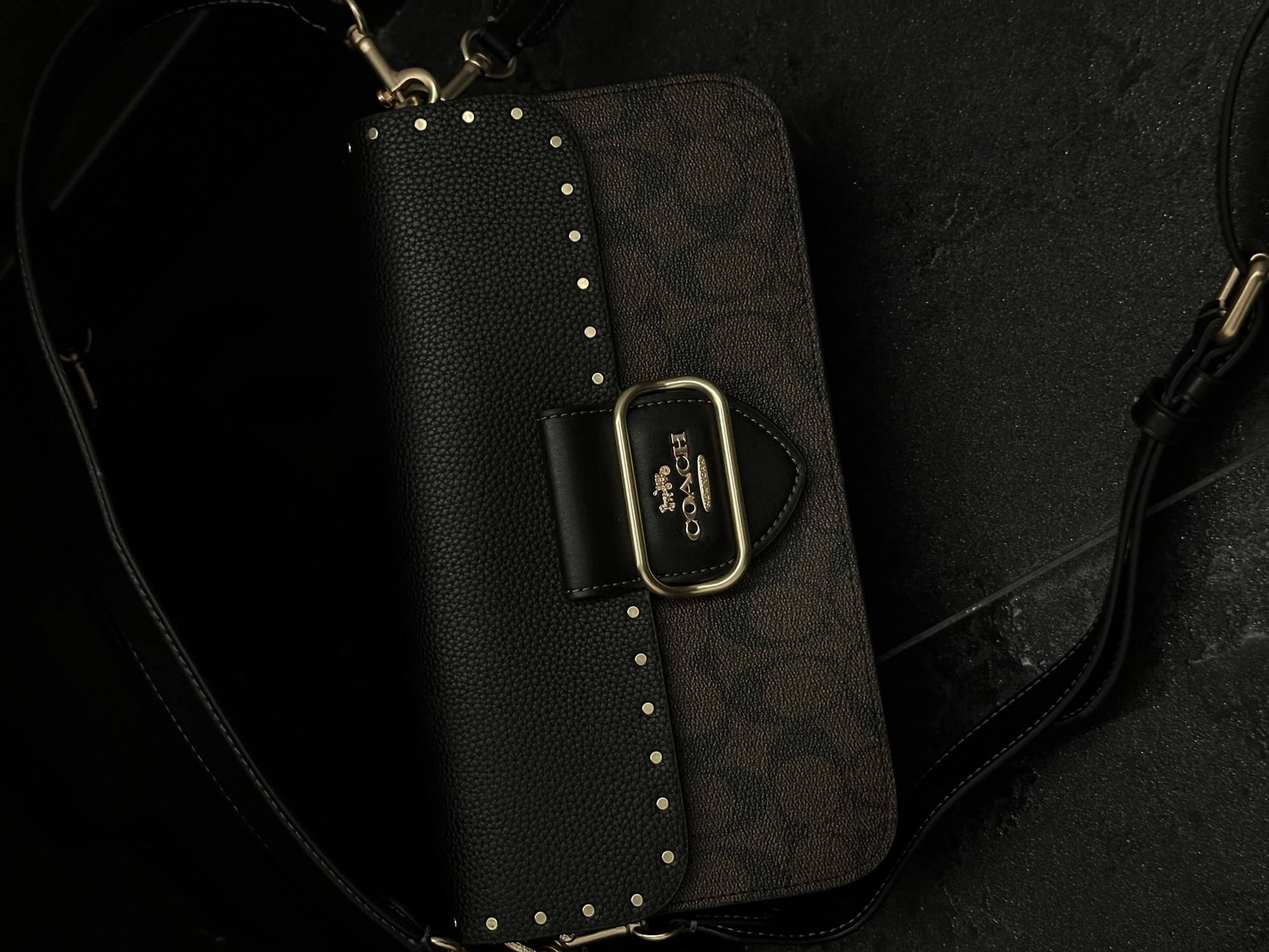 Coach Morgan Shoulder Bag Brown/Black With Rivets - 14