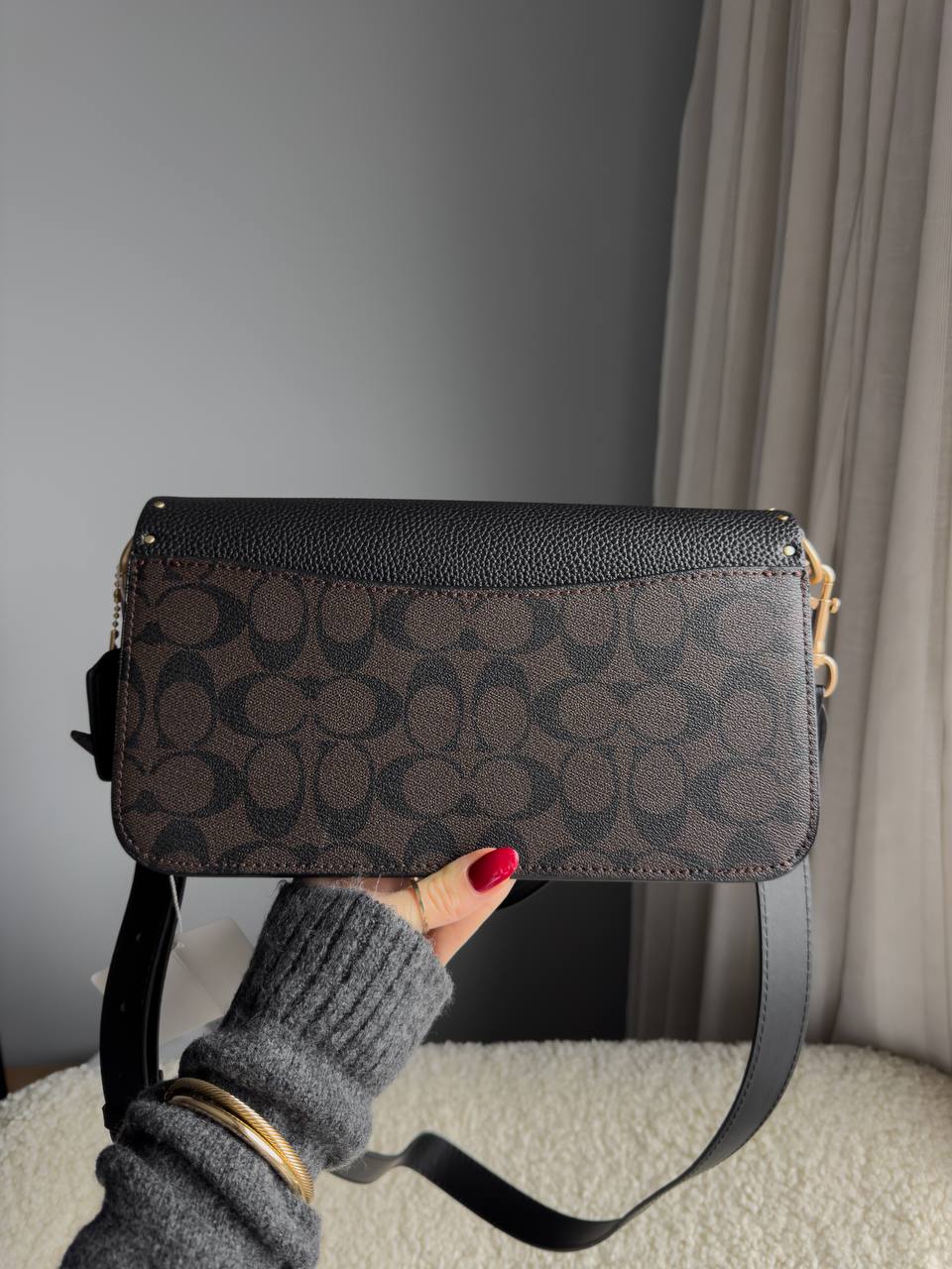 Coach Morgan Shoulder Bag in Colorblock Signature Canvas with Rivets in Gold/Brown Black Multi - 11