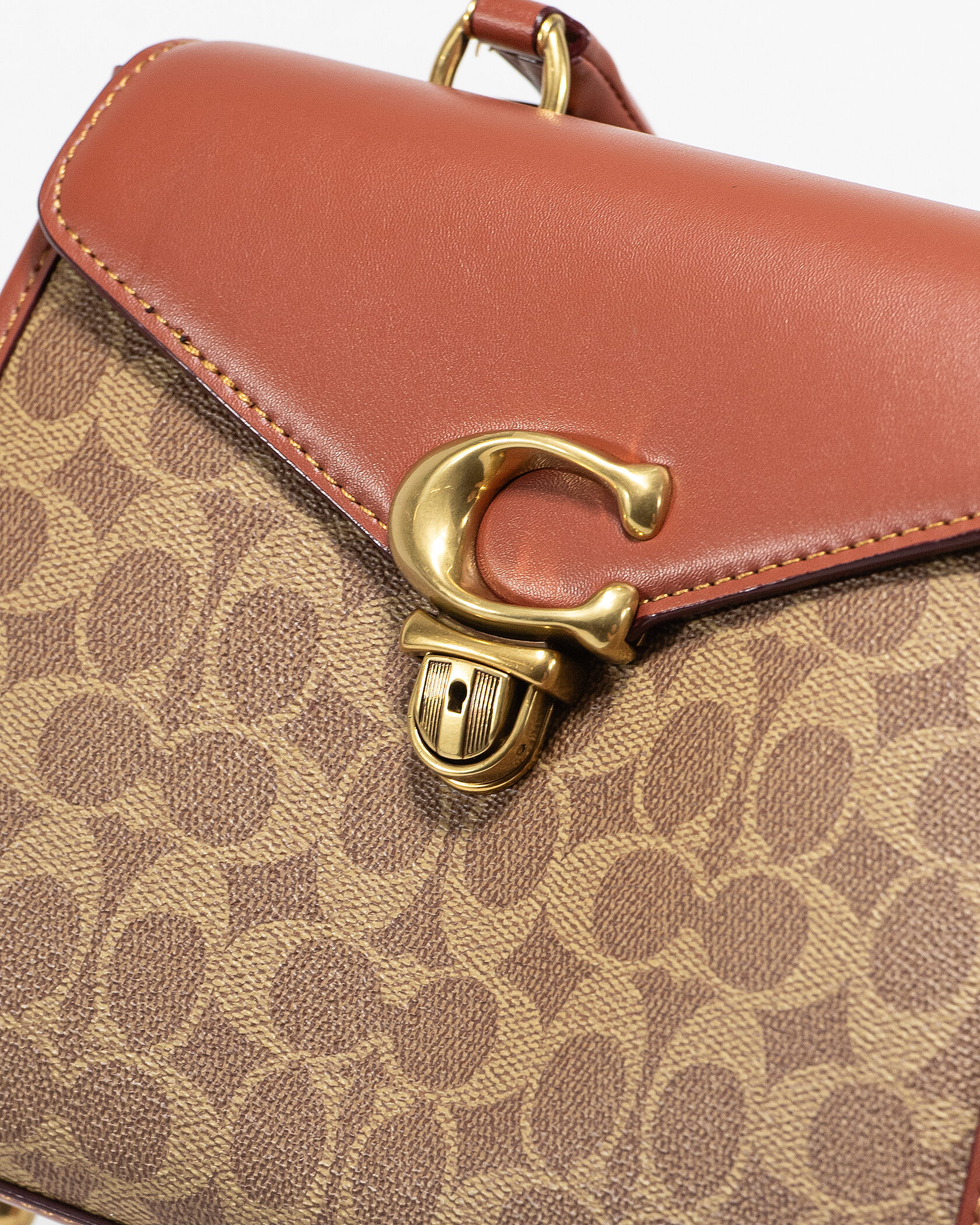 Coach Parker Small Top Handle Bag in Signature Canvas Tan/Saddle Brown - 11