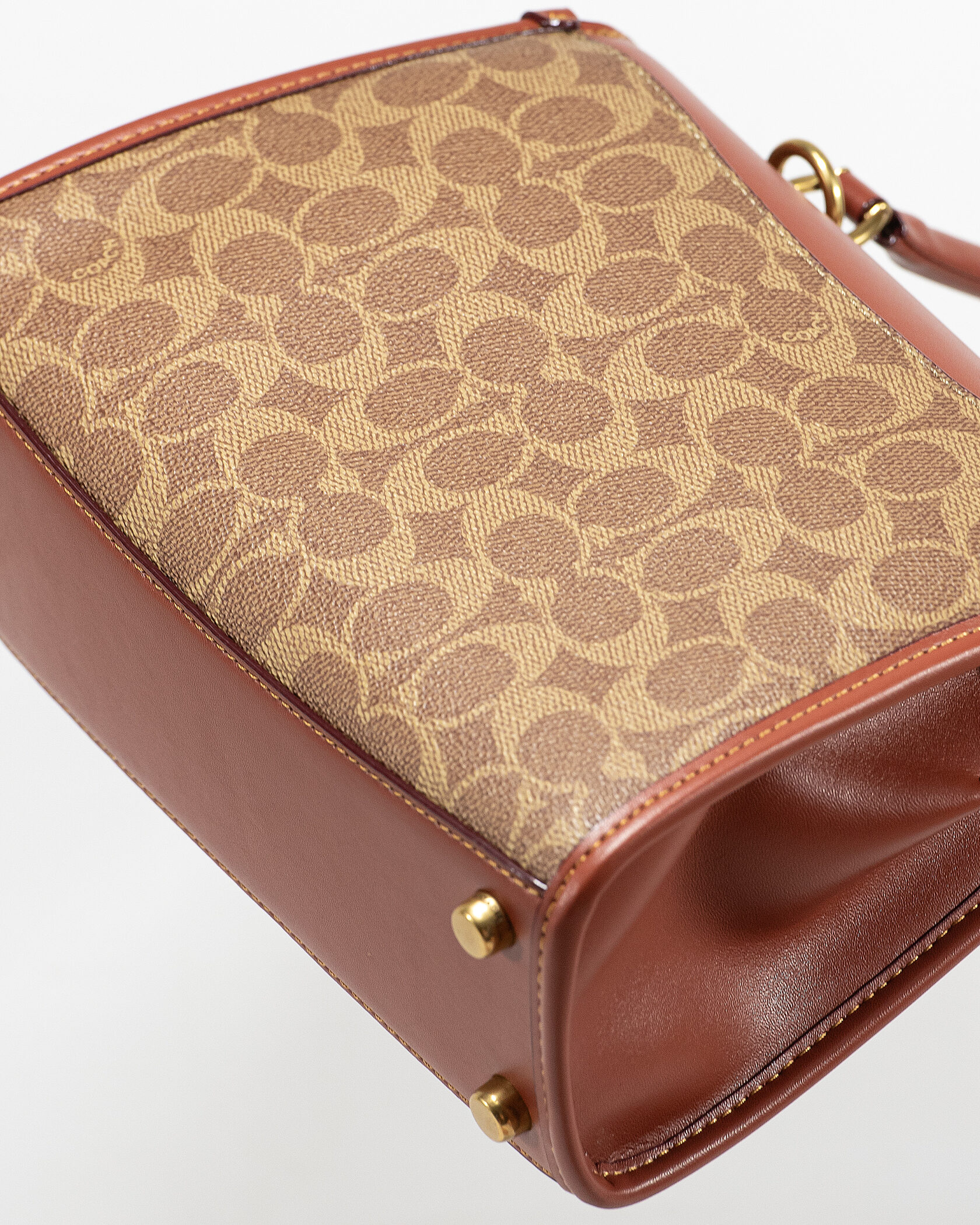 Coach Parker Small Top Handle Bag in Signature Canvas Tan/Saddle Brown - 12