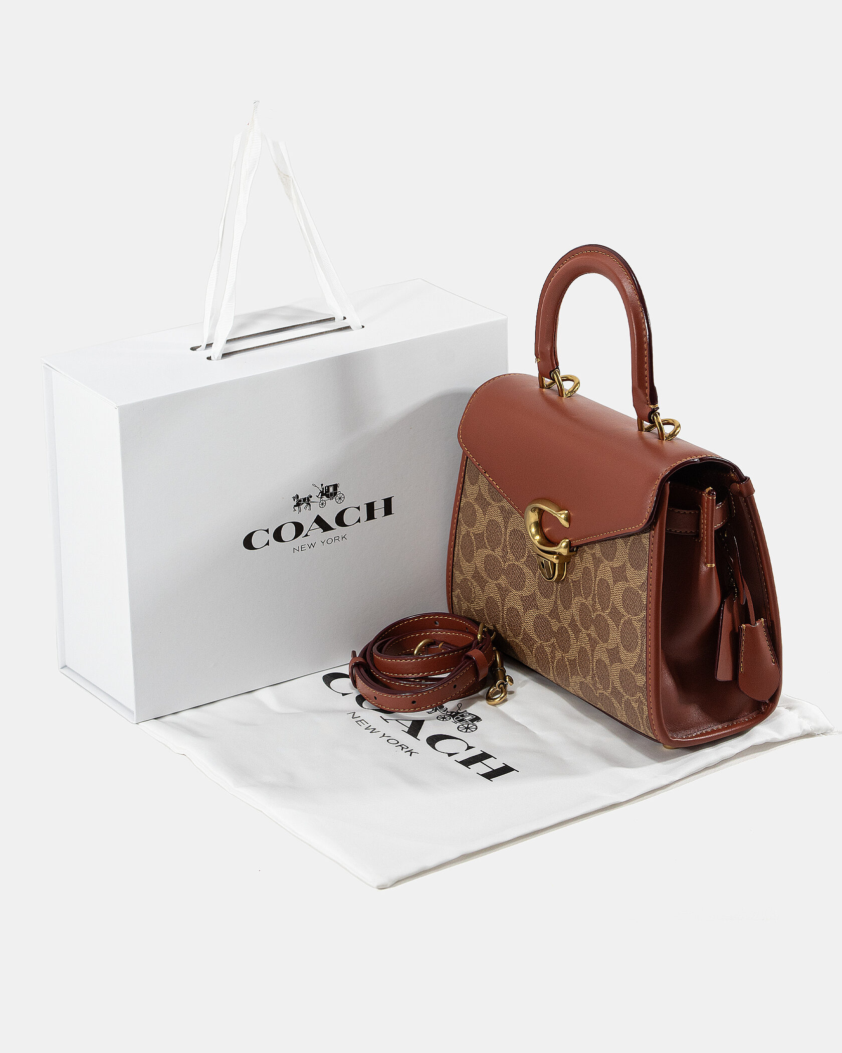 Coach Parker Small Top Handle Bag in Signature Canvas Tan/Saddle Brown - 2