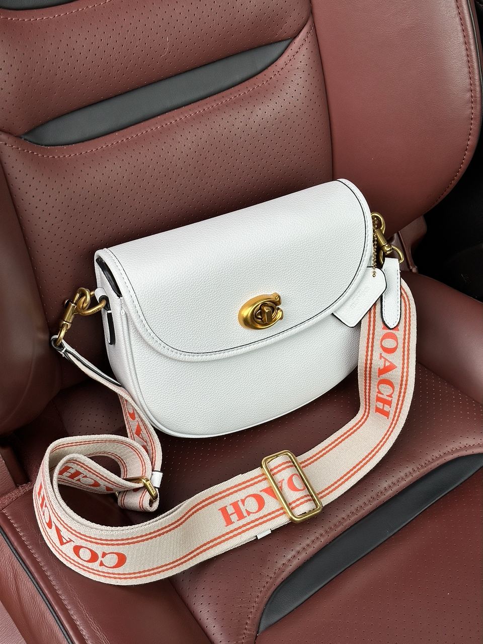 Coach Polished Pebble Willow Saddle Bag White - 8