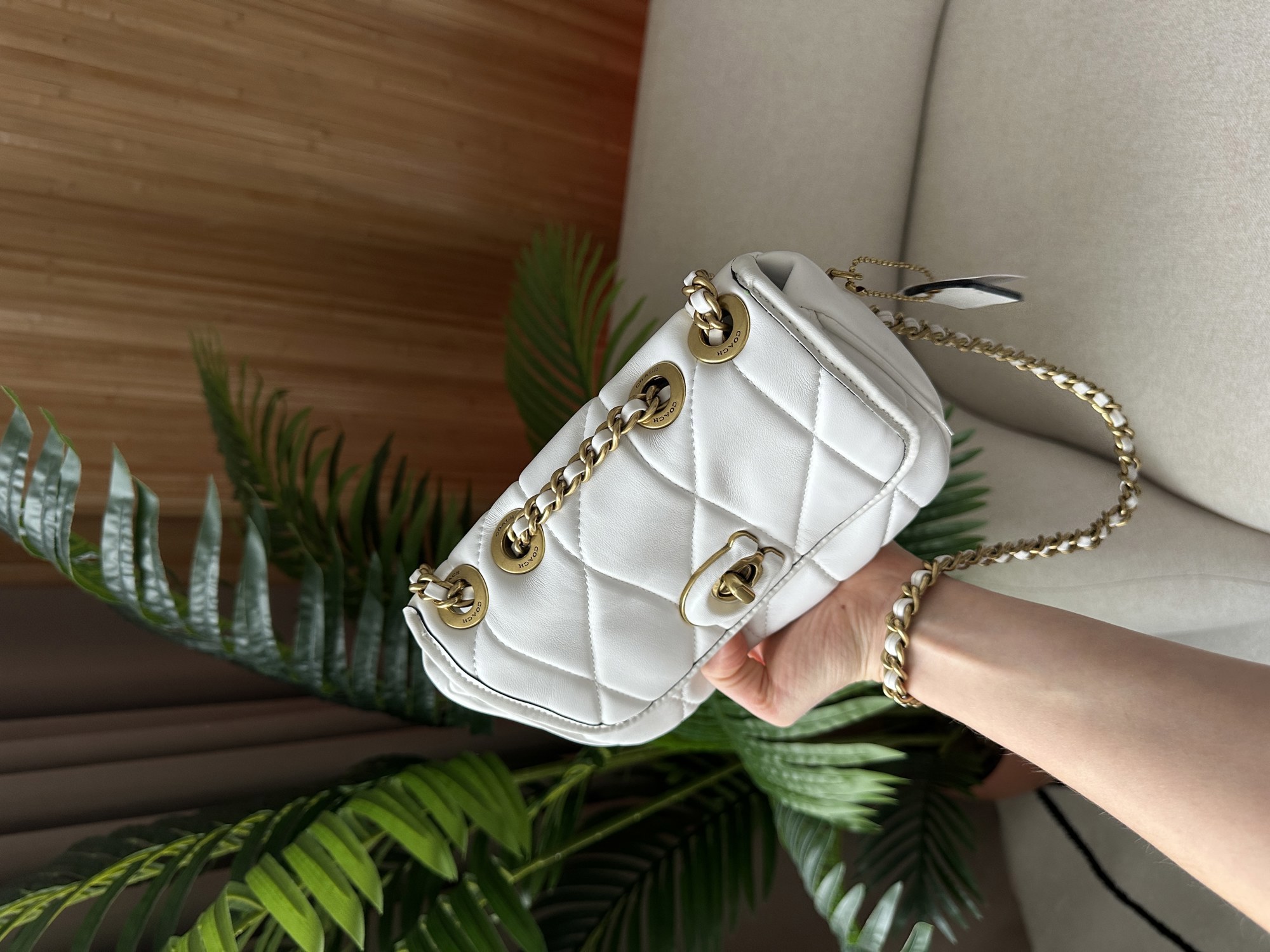 Coach Quilted Pillow Madison Shoulder Bag White - 12