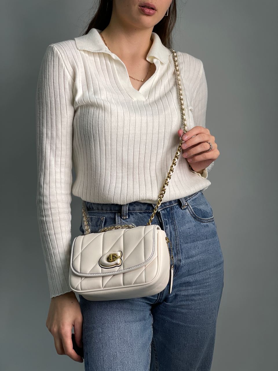 Coach Quilted Pillow Madison Shoulder Bag White - 6