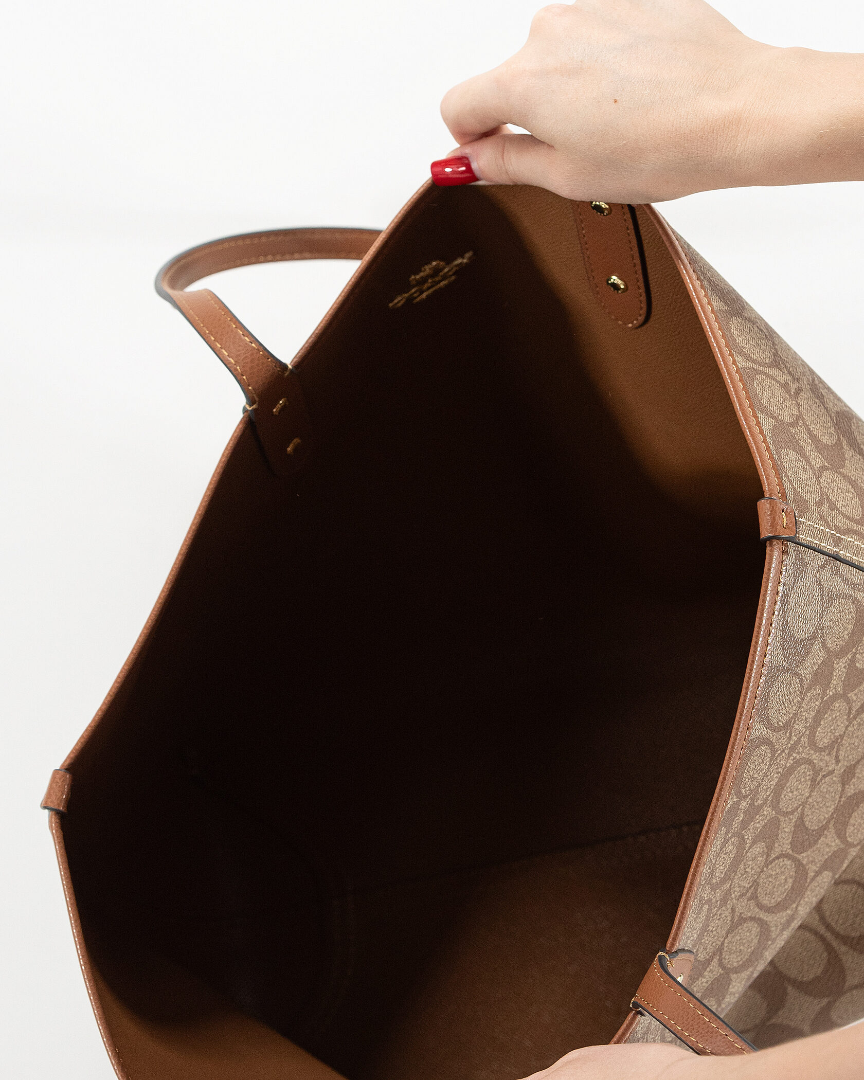 Coach Reversible Signature City Tote Khaki Saddle - 11