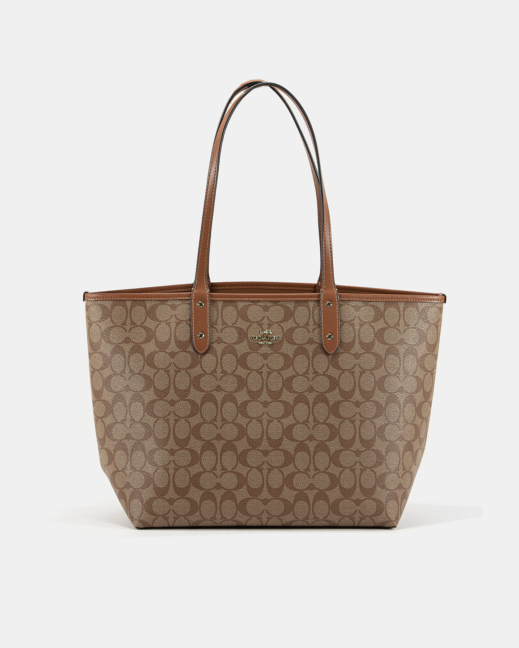 Coach Reversible Signature City Tote Khaki Saddle - 3