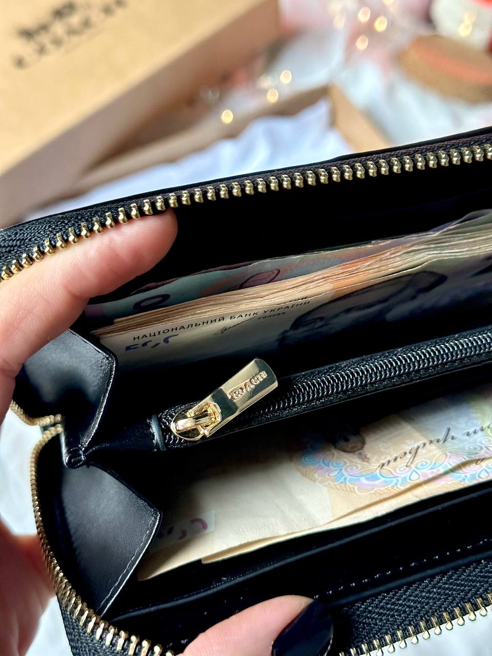 Coach Round Fastener Long Wallet Signature Brown/Black - 12