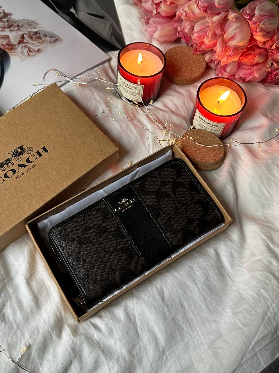 Coach Round Fastener Long Wallet Signature Brown/Black - 2