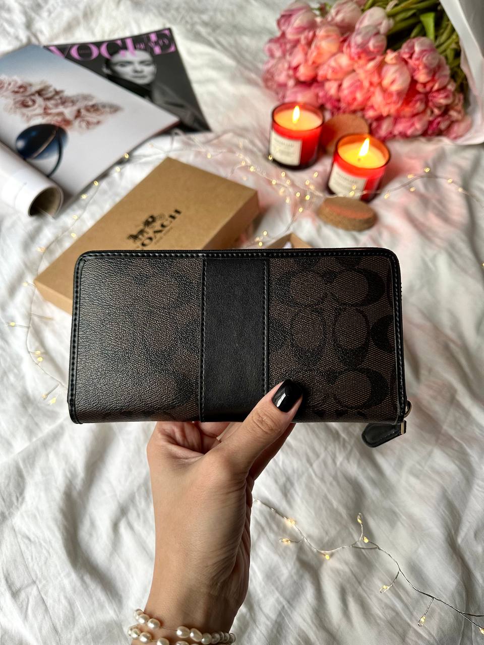 Coach Round Fastener Long Wallet Signature Brown/Black - 4