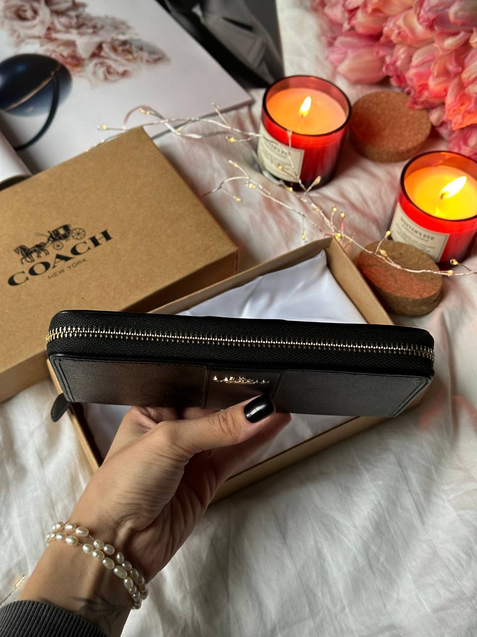 Coach Round Fastener Long Wallet Signature Brown/Black - 9