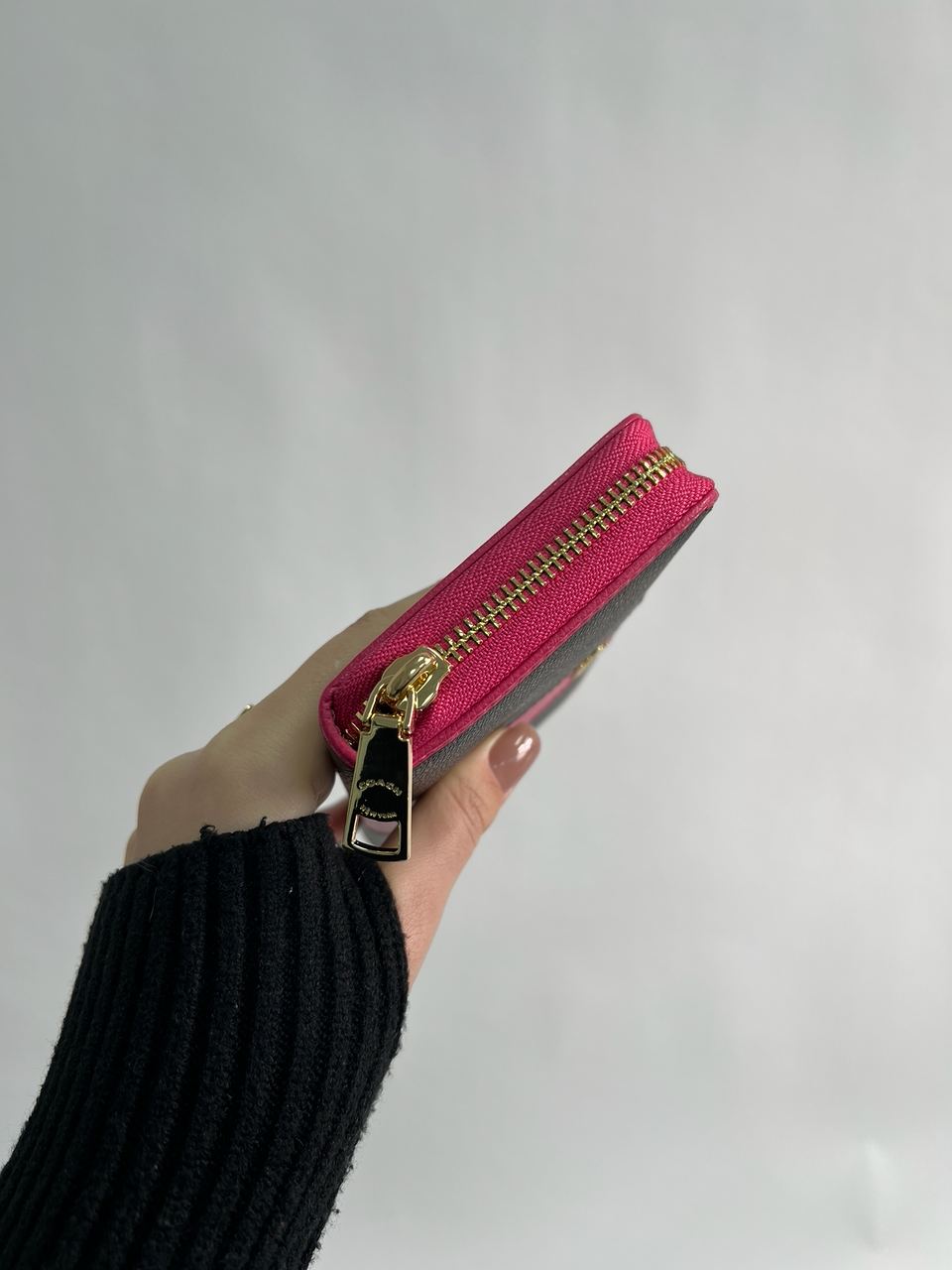 Coach Round Fastener Long Wallet Signature Brown/Pink - 11