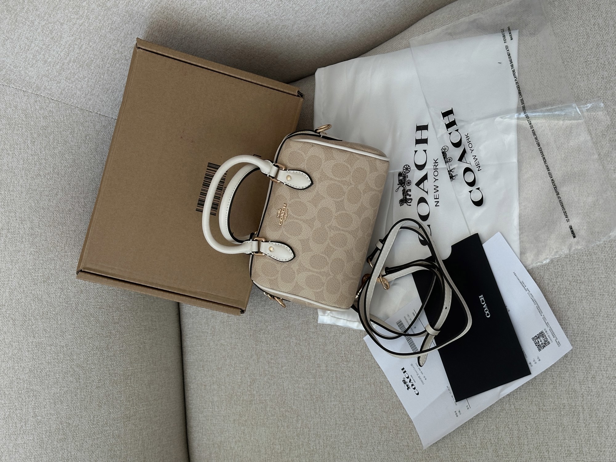 Coach Rowan Beige Satchel In Signature Canvas - 12