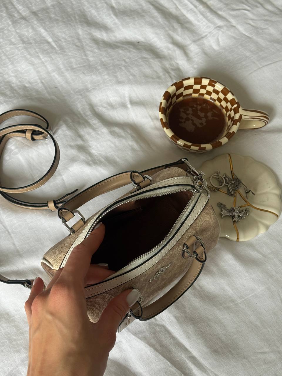 Coach Rowan Satchel Bag In Signature Canvas Beige - 10