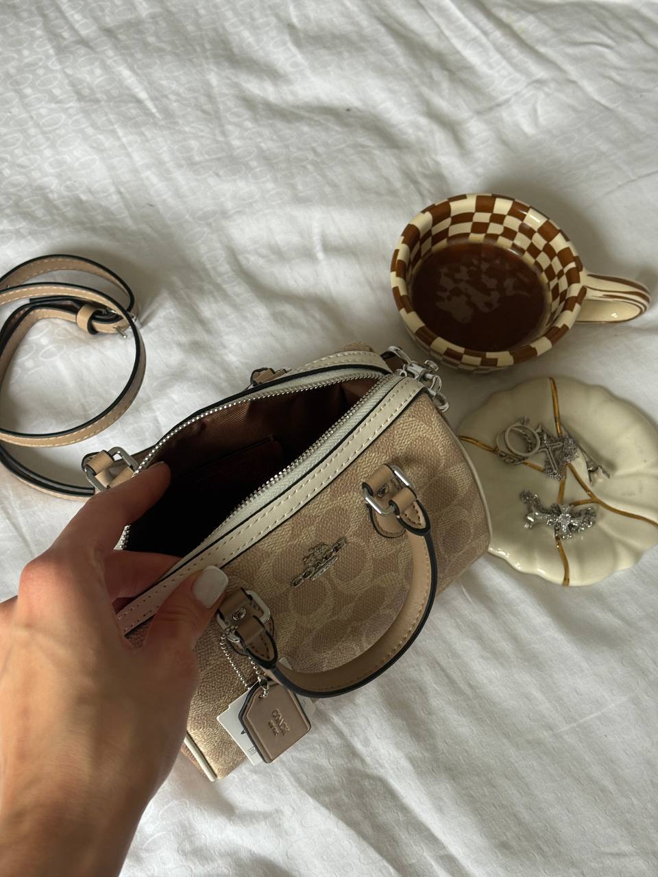 Coach Rowan Satchel Bag In Signature Canvas Beige - 7