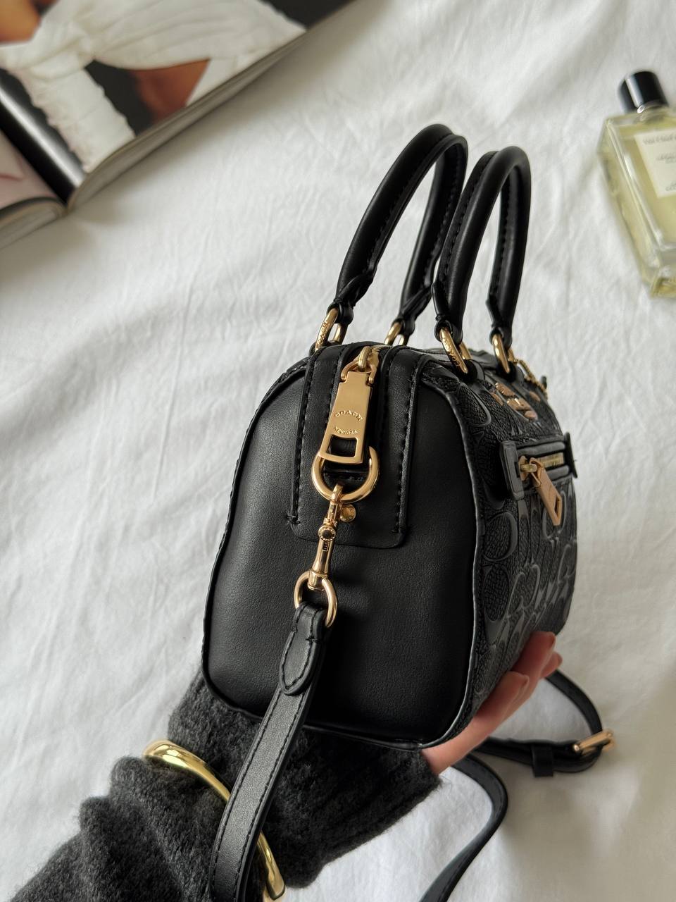 Coach Rowan Satchel Bag In Signature Canvas BLack - 12