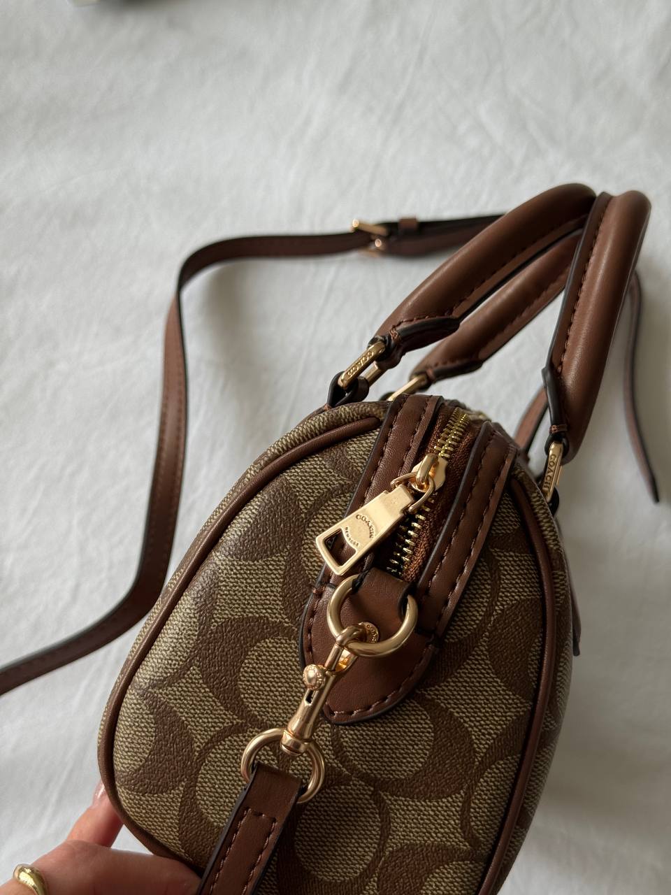 Coach Rowan Satchel Bag In Signature Canvas Brown/Beige - 11