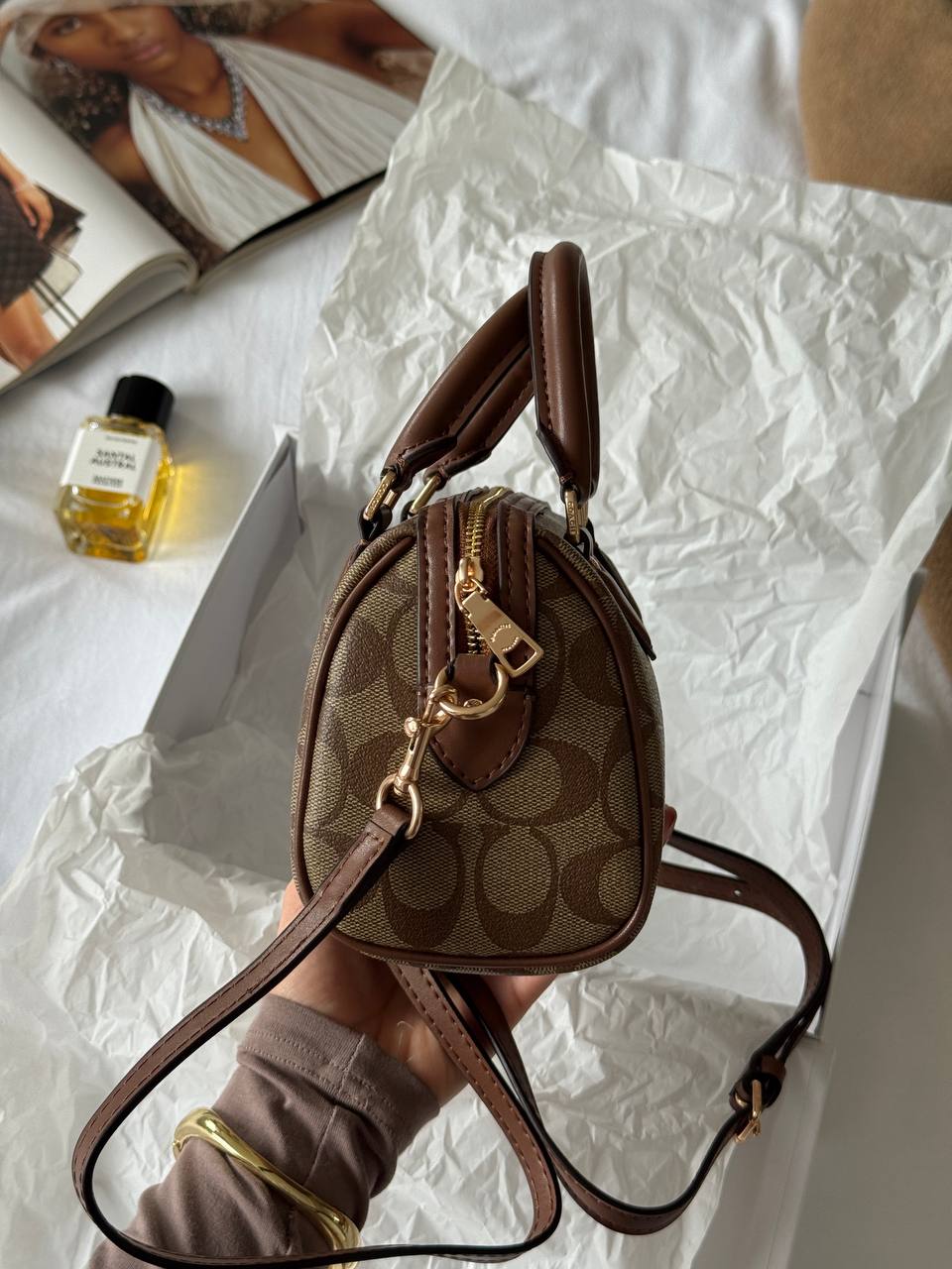 Coach Rowan Satchel Bag In Signature Canvas Brown/Beige - 14