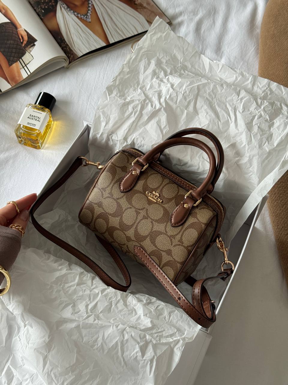 Coach Rowan Satchel Bag In Signature Canvas Brown/Beige - 2