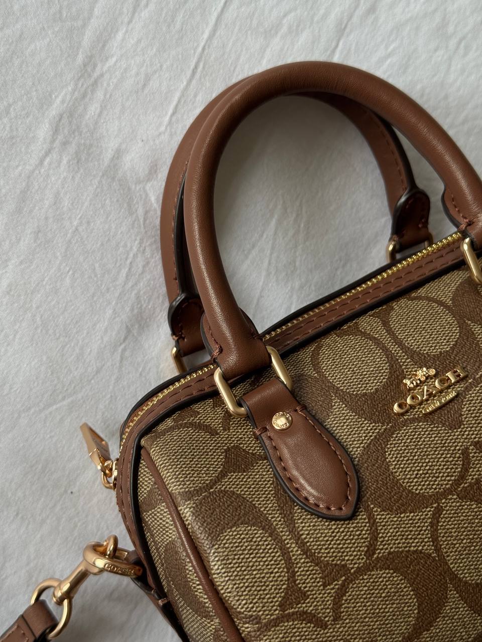 Coach Rowan Satchel Bag In Signature Canvas Brown/Beige - 6