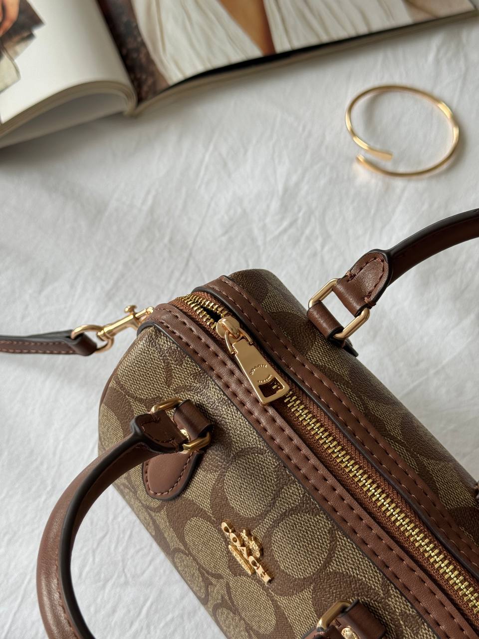 Coach Rowan Satchel Bag In Signature Canvas Brown/Beige - 8