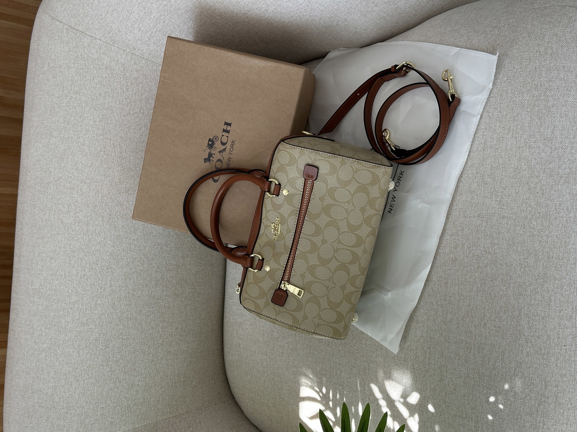 Coach Rowan Satchel In Signature Canvas Beige/Ginger - 7