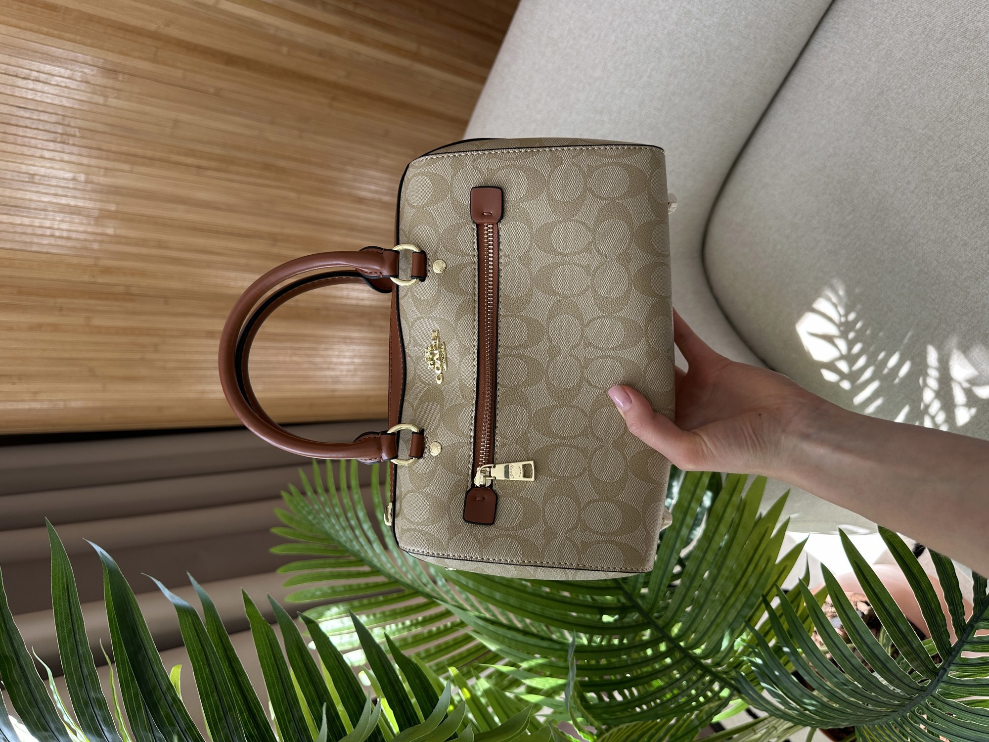 Coach Rowan Satchel In Signature Canvas Beige/Ginger - 9