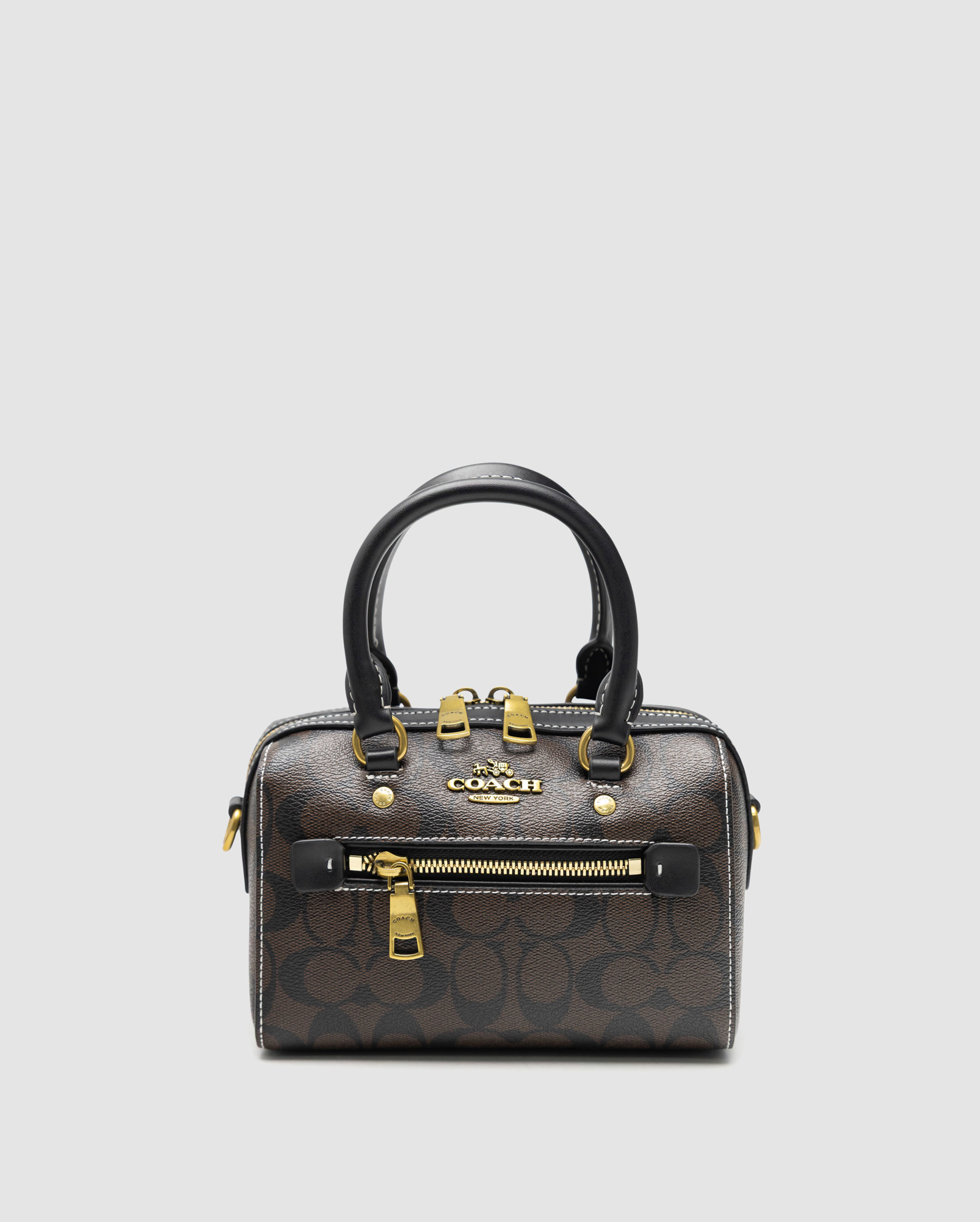 Coach Rowan Satchel Zip In Signature Canvas Brown with White St - 2