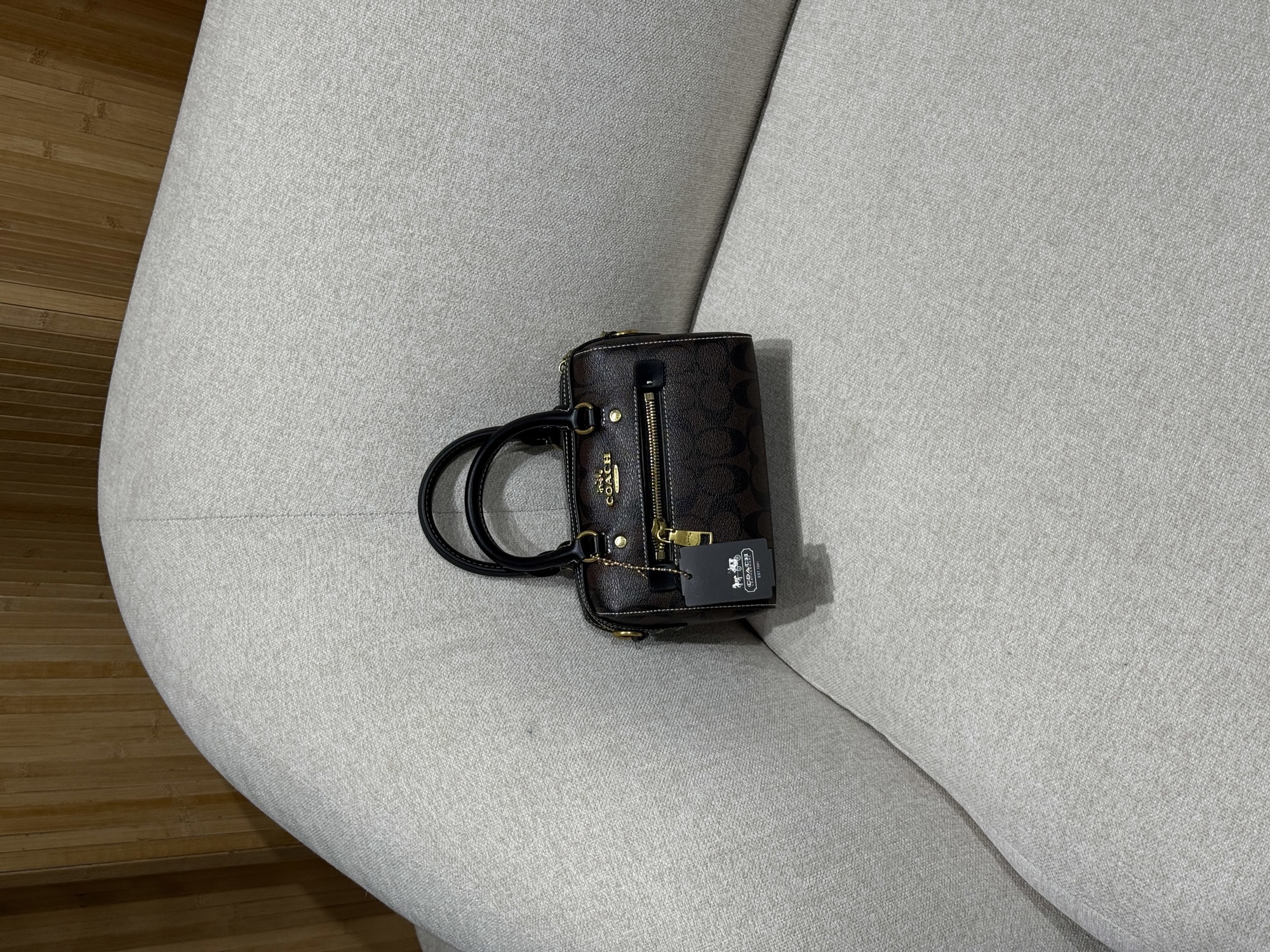 Coach Rowan Satchel Zip In Signature Canvas Brown with White St - 13