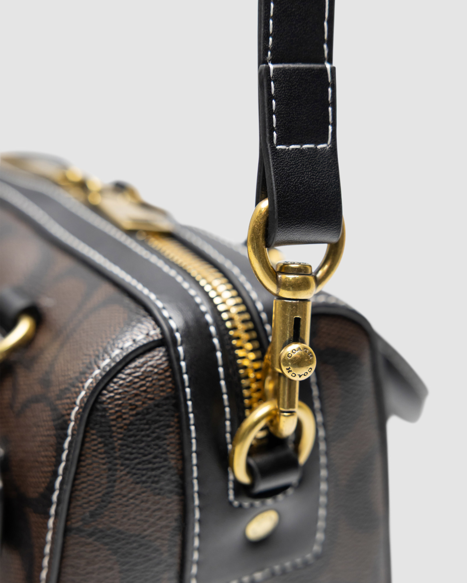Coach Rowan Satchel Zip In Signature Canvas Brown with White St - 4
