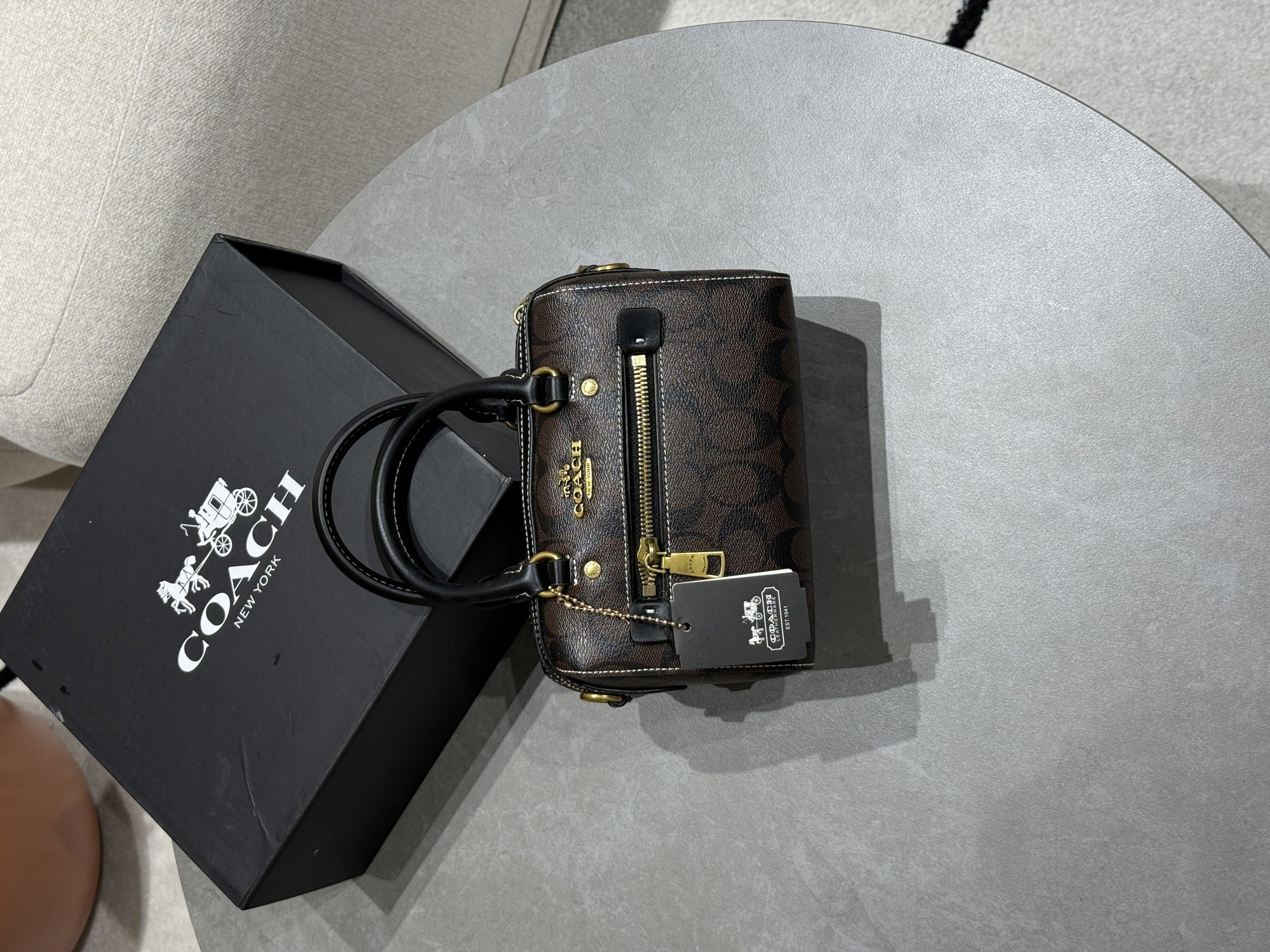 Coach Rowan Satchel Zip In Signature Canvas Brown with White St - 12