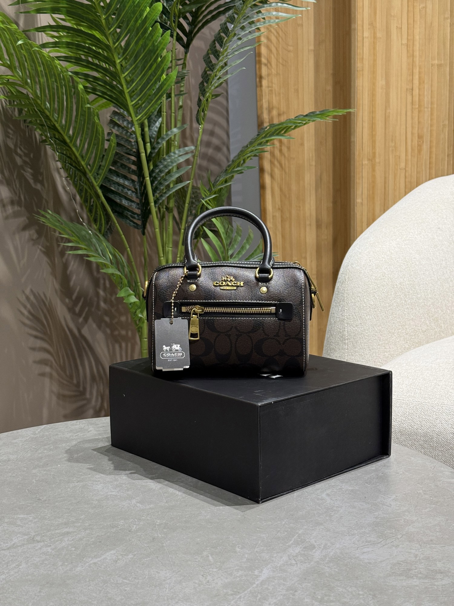 Coach Rowan Satchel Zip In Signature Canvas Brown with White St - 11