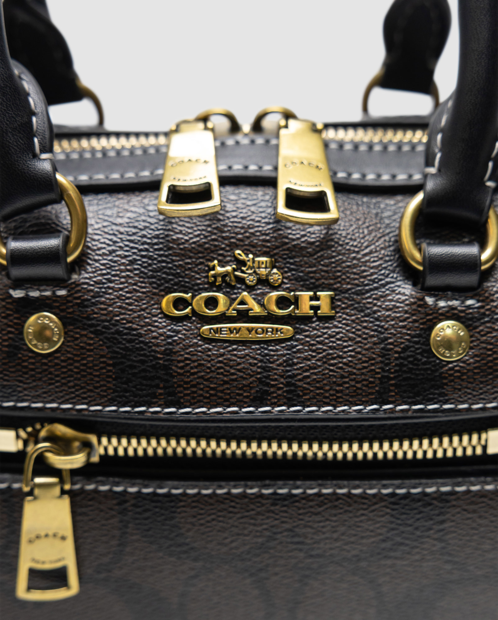 Coach Rowan Satchel Zip In Signature Canvas Brown with White St - 5