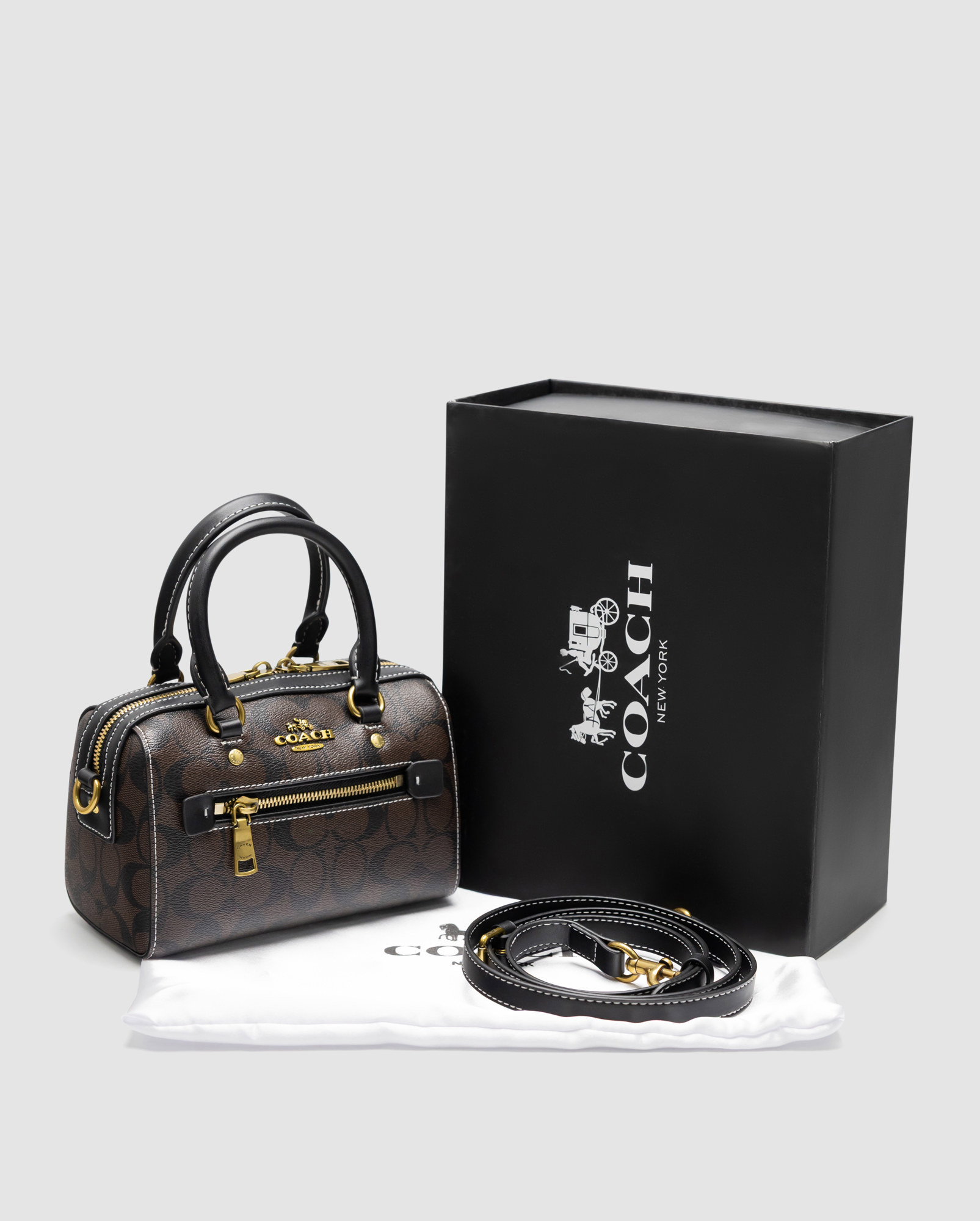 Coach Rowan Satchel Zip In Signature Canvas Brown with White St - 7