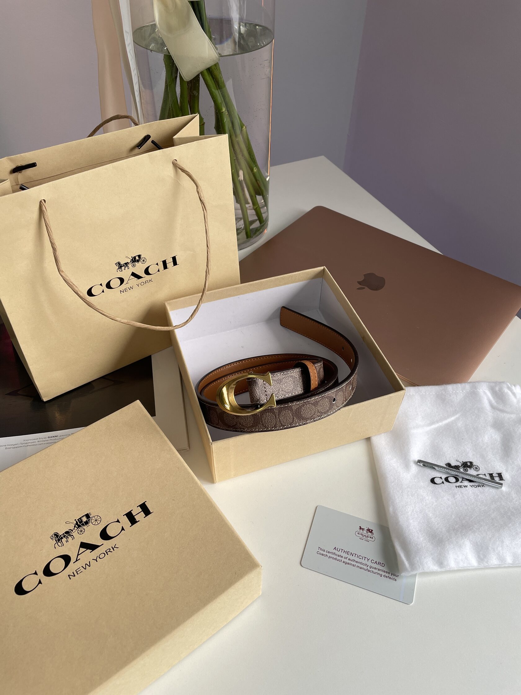 Coach Sculpted C Buckle Belt Beige - 2